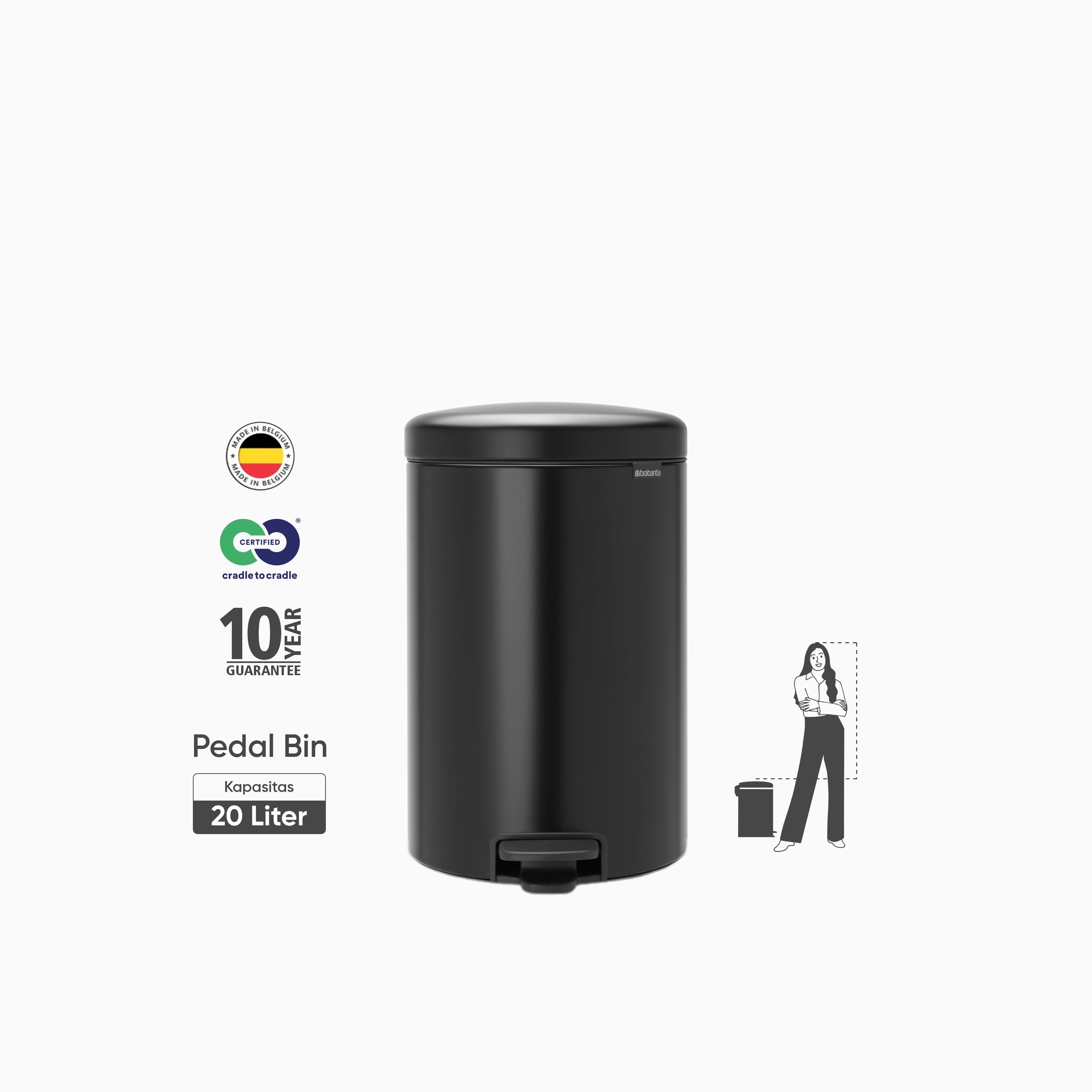 NewIcon Pedal Bin 20L - Matt Black