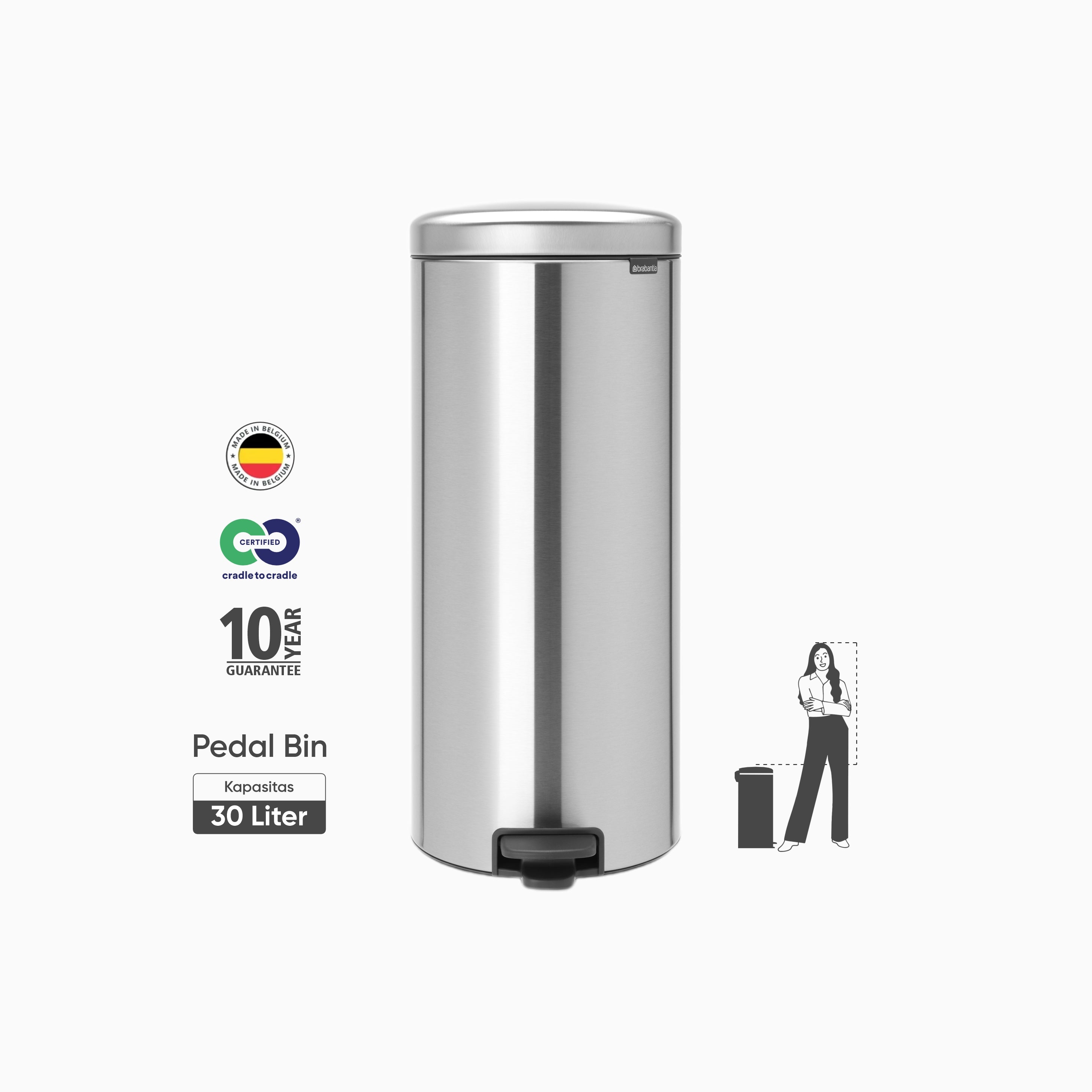 NewIcon Pedal Bin 30L - Matt Steel