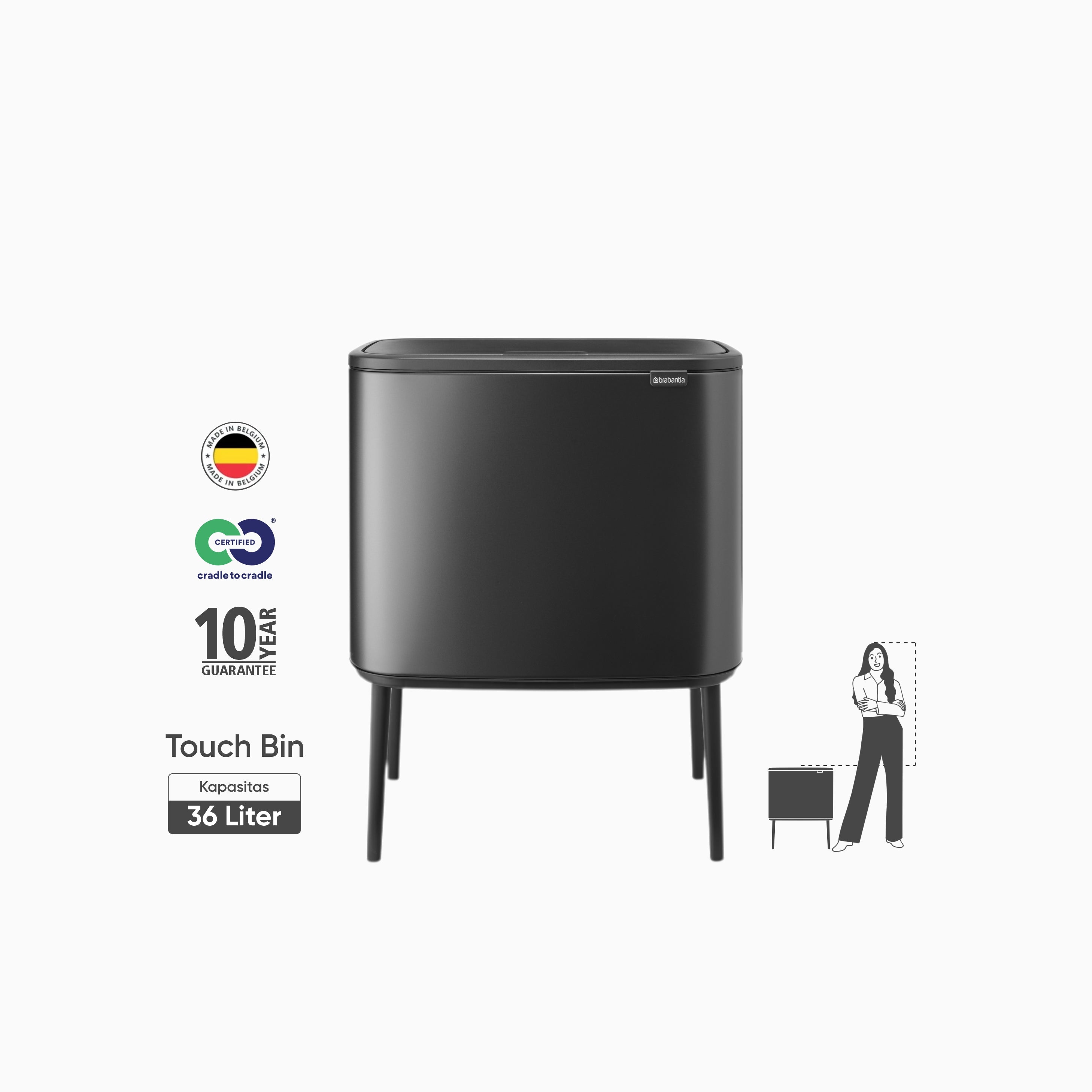 Bo Touch Bin 36L - Matt Black