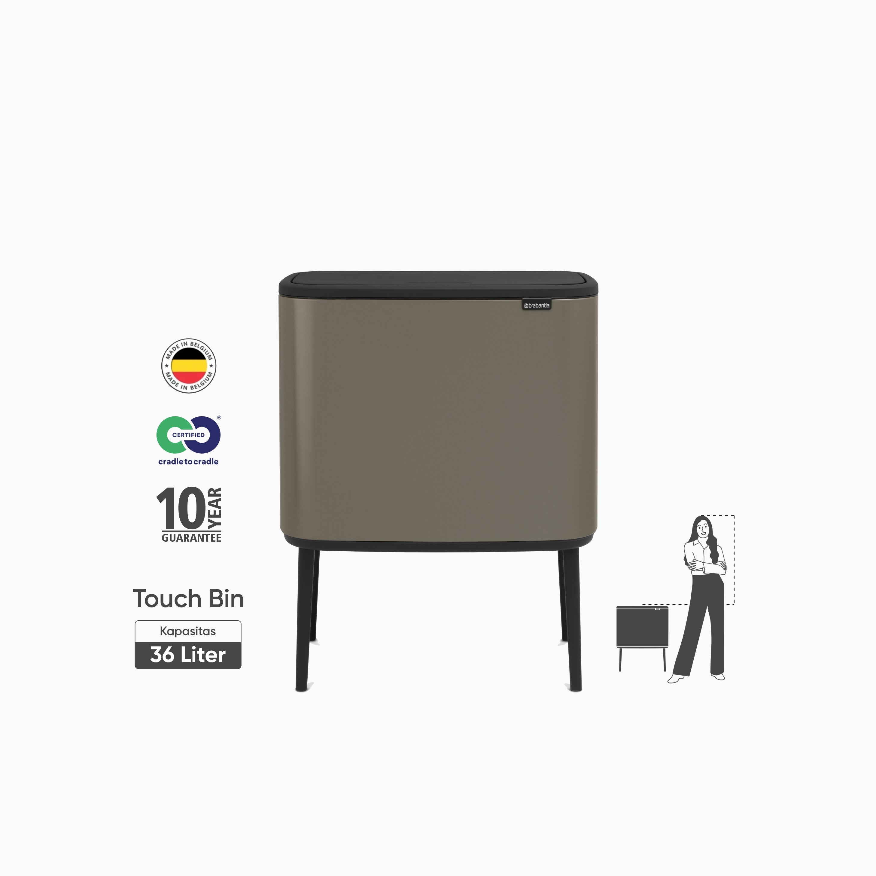 Bo Touch Bin 36L - Platinum