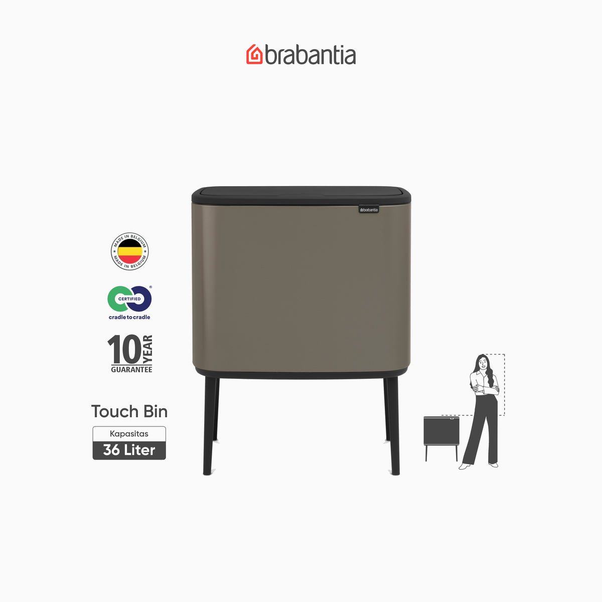 Bo Touch Bin 36L - Platinum