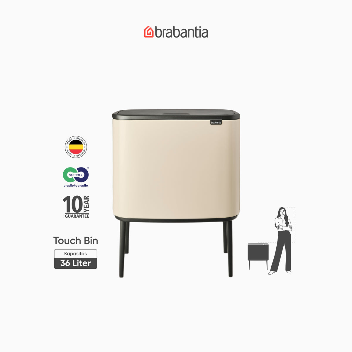 Bo Touch Bin 36L - Soft Beige