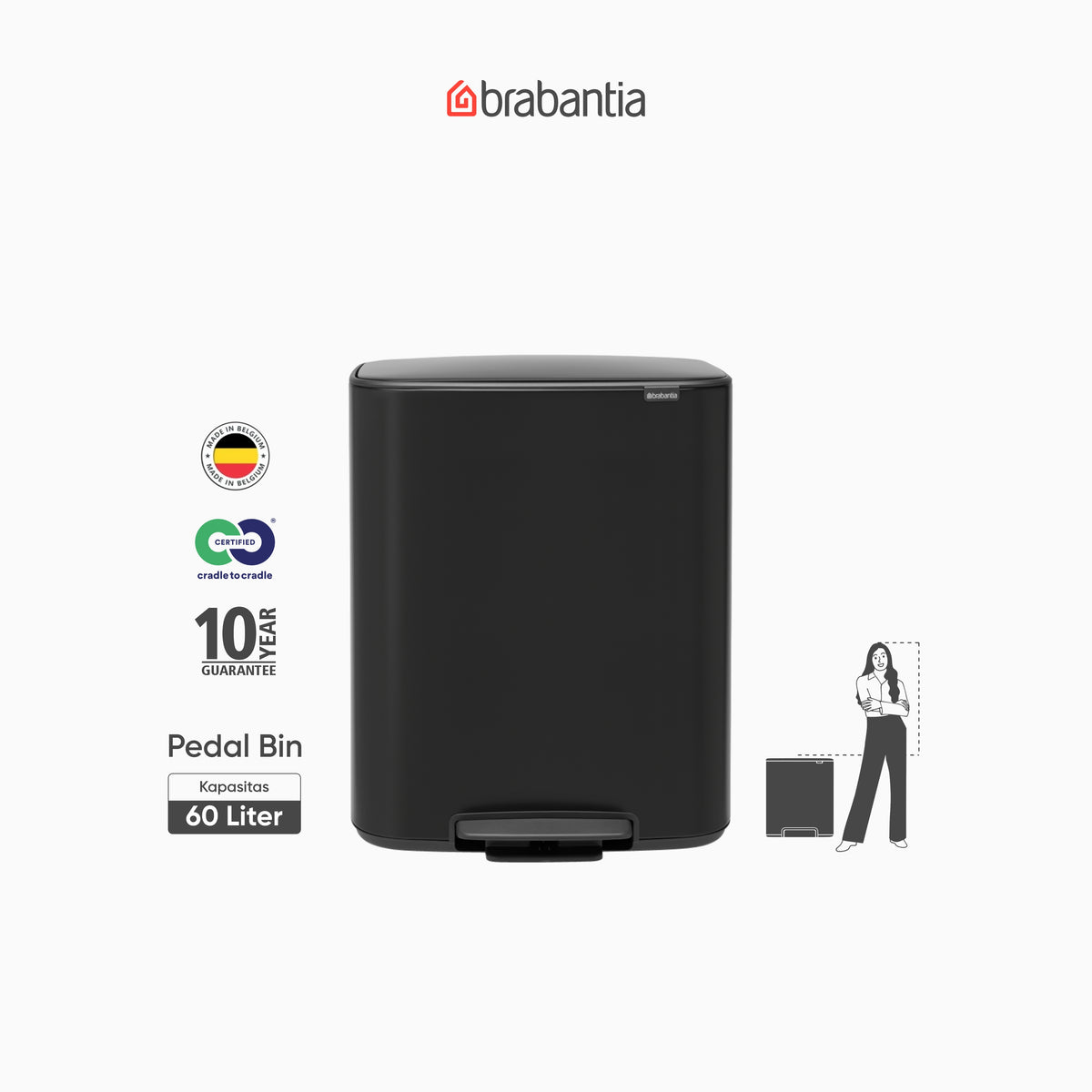 Bo Pedal Bin 60L - Matt Black