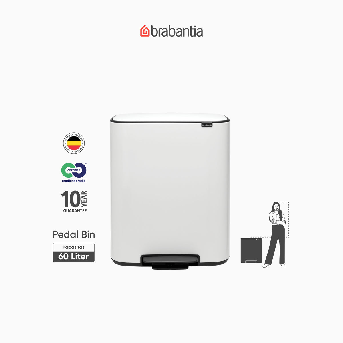 Bo Pedal Bin 60L - White