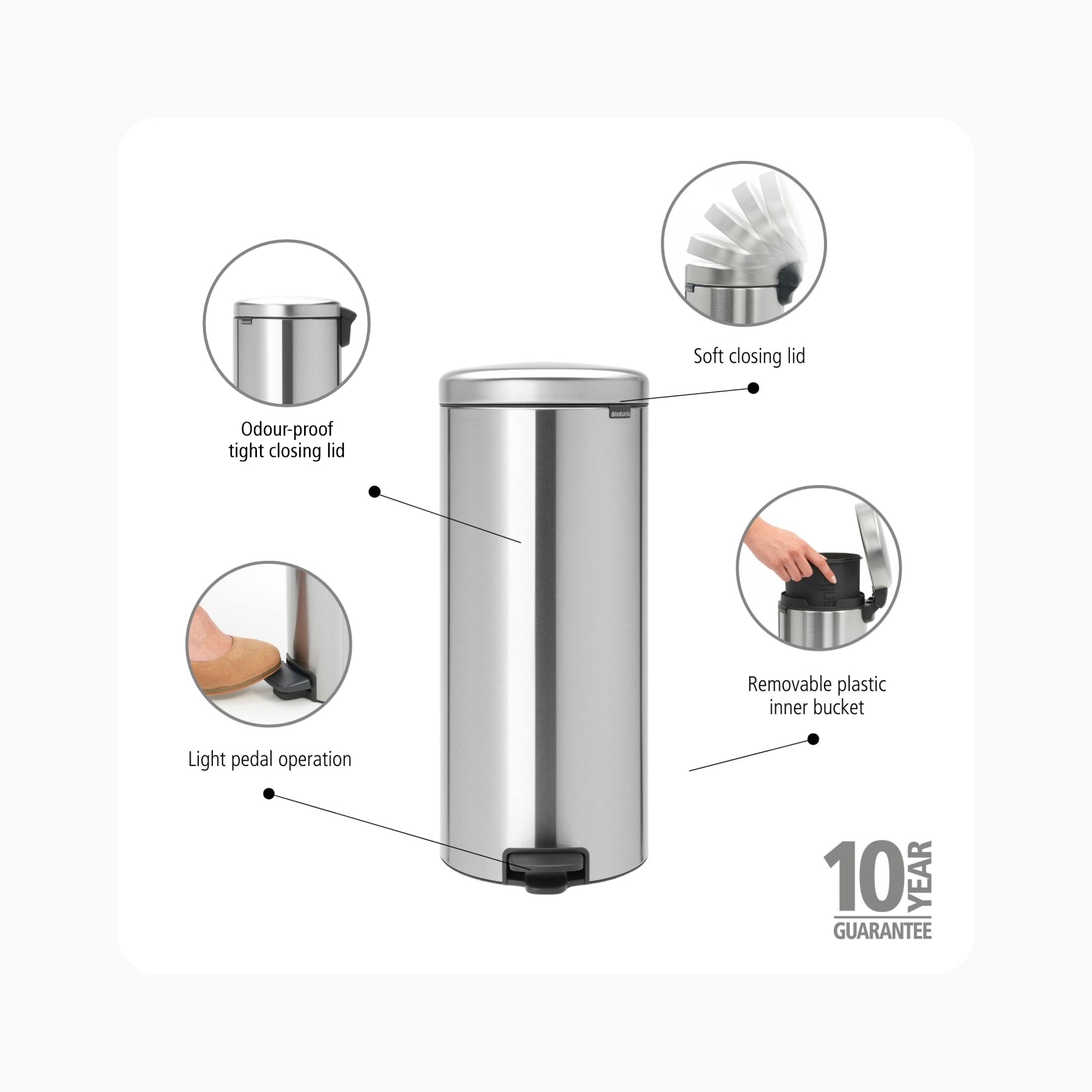 NewIcon Pedal Bin 30L - Matt Steel