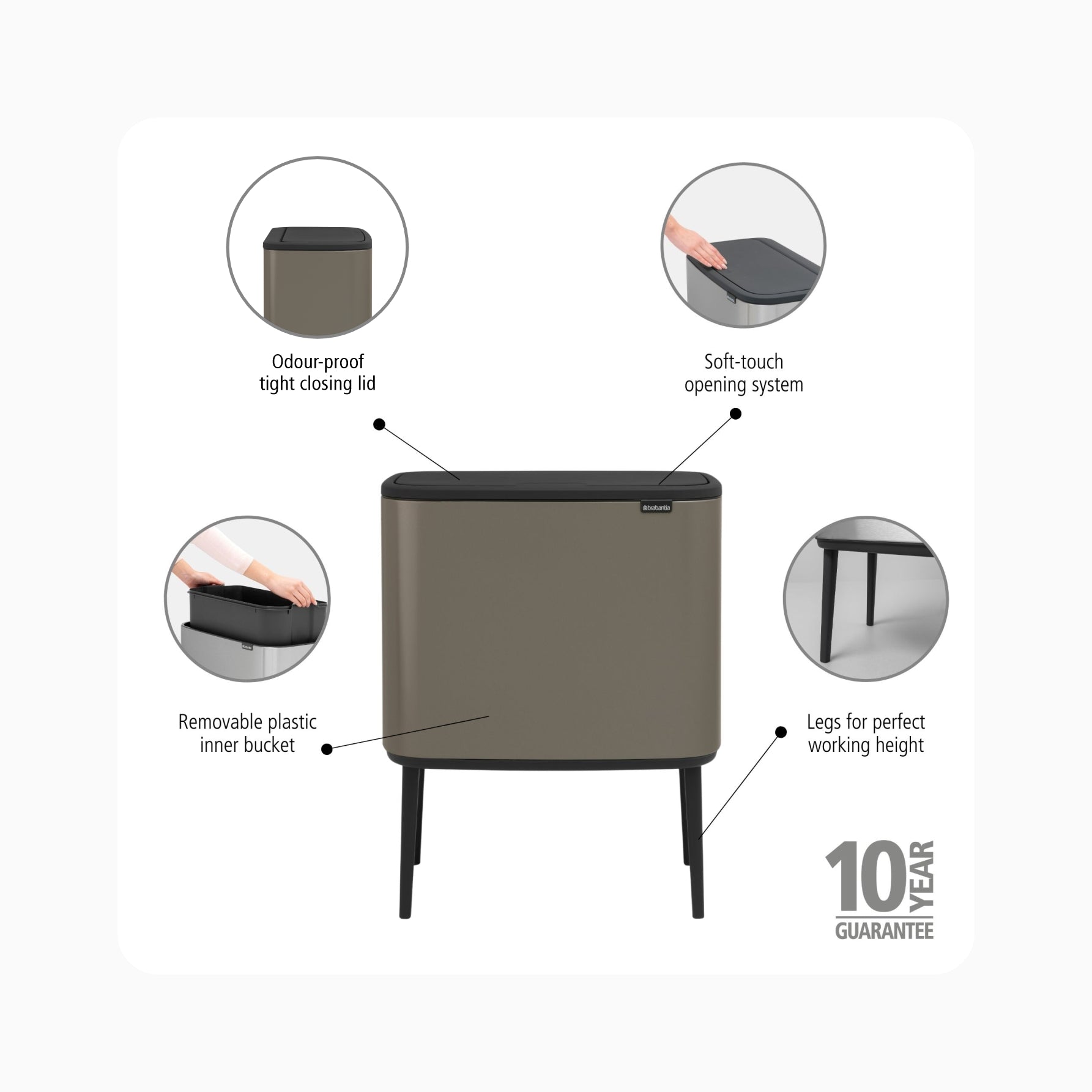 Bo Touch Bin 36L - Platinum