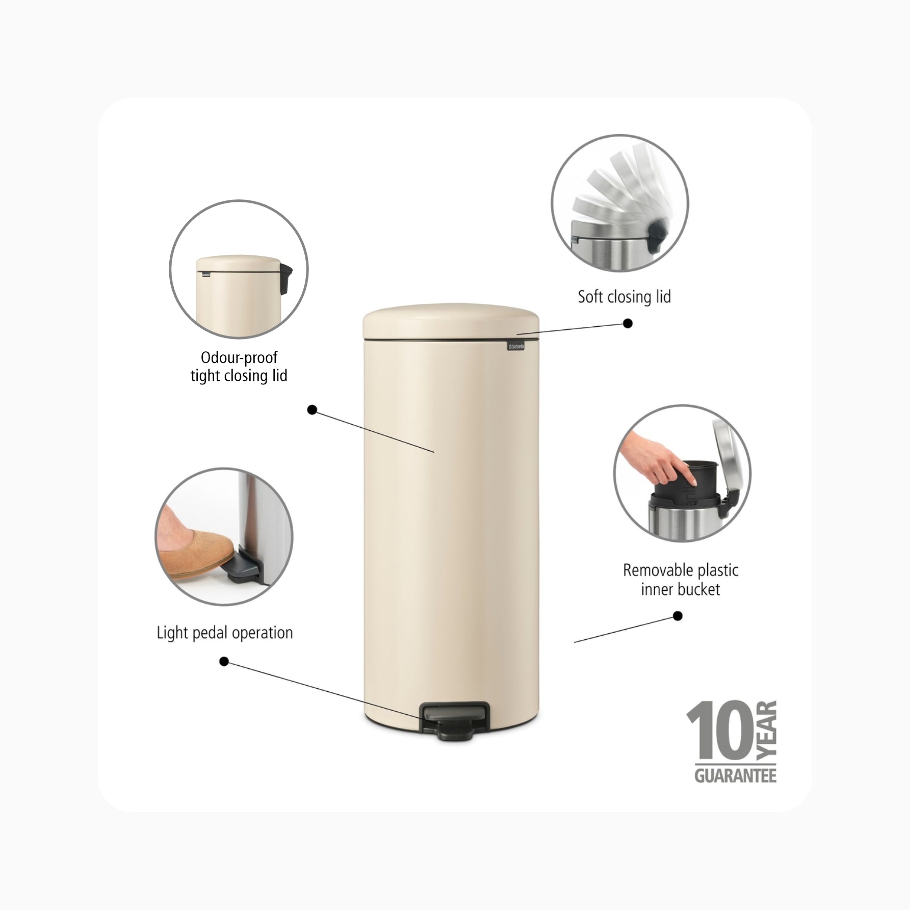 NewIcon Pedal Bin 30L - Soft Beige