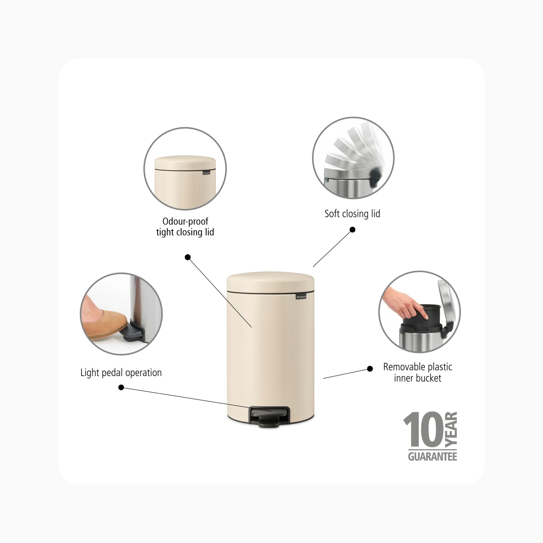 NewIcon Pedal Bin 12L - Soft Beige