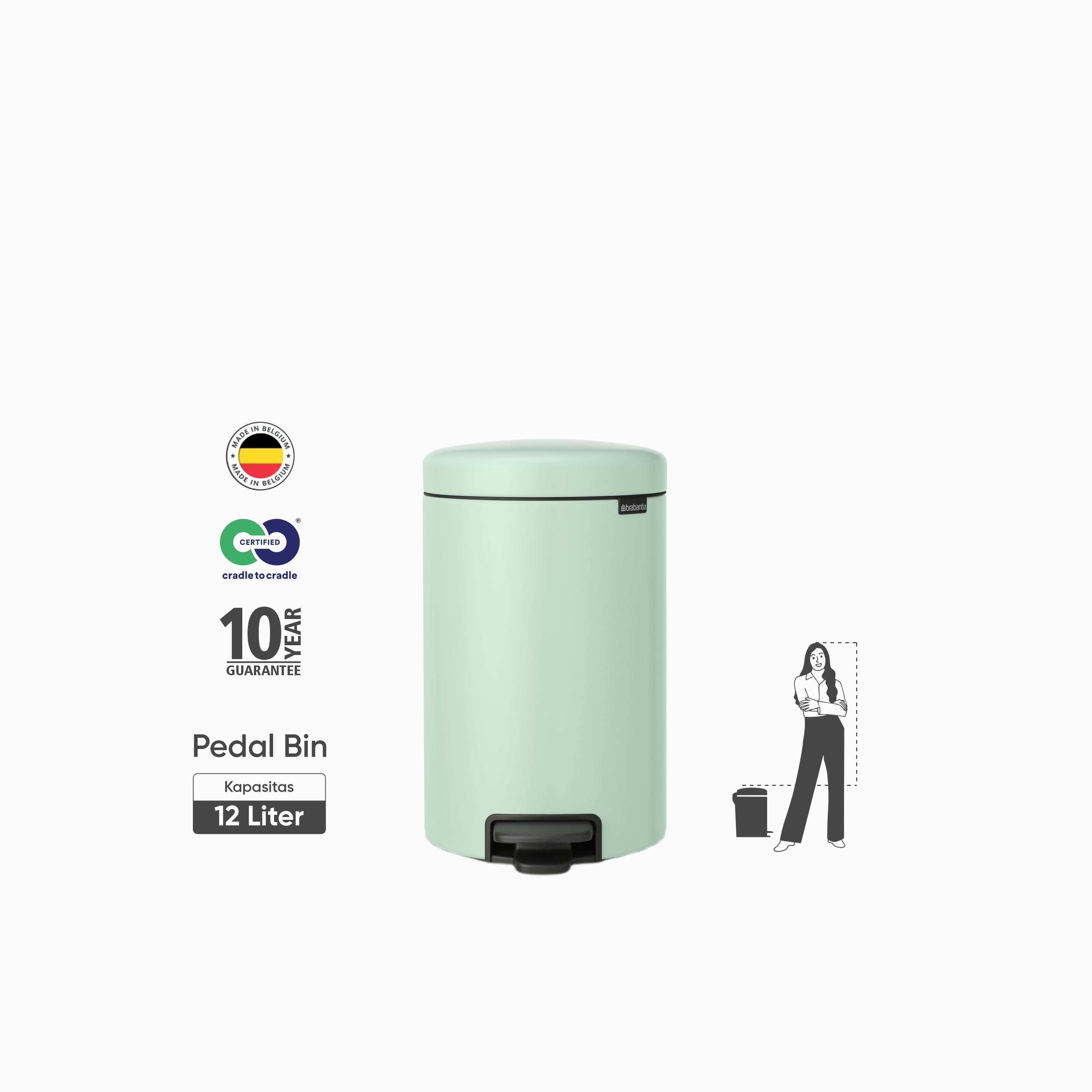 NewIcon Pedal Bin 12L - Jade Green