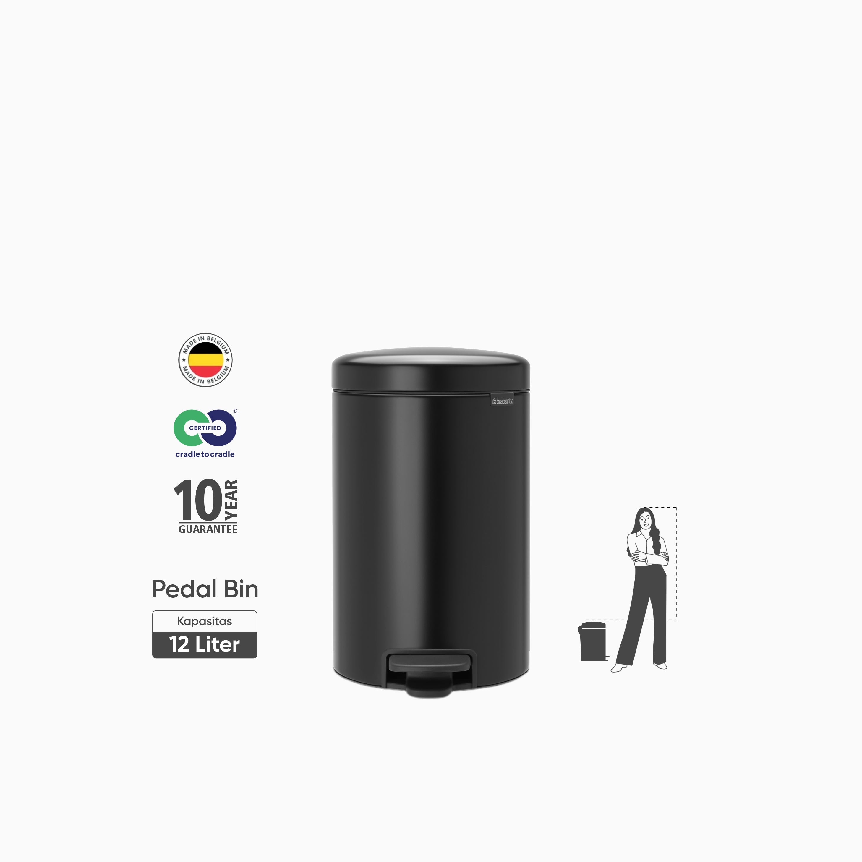 NewIcon Pedal Bin 12L - Matt Black