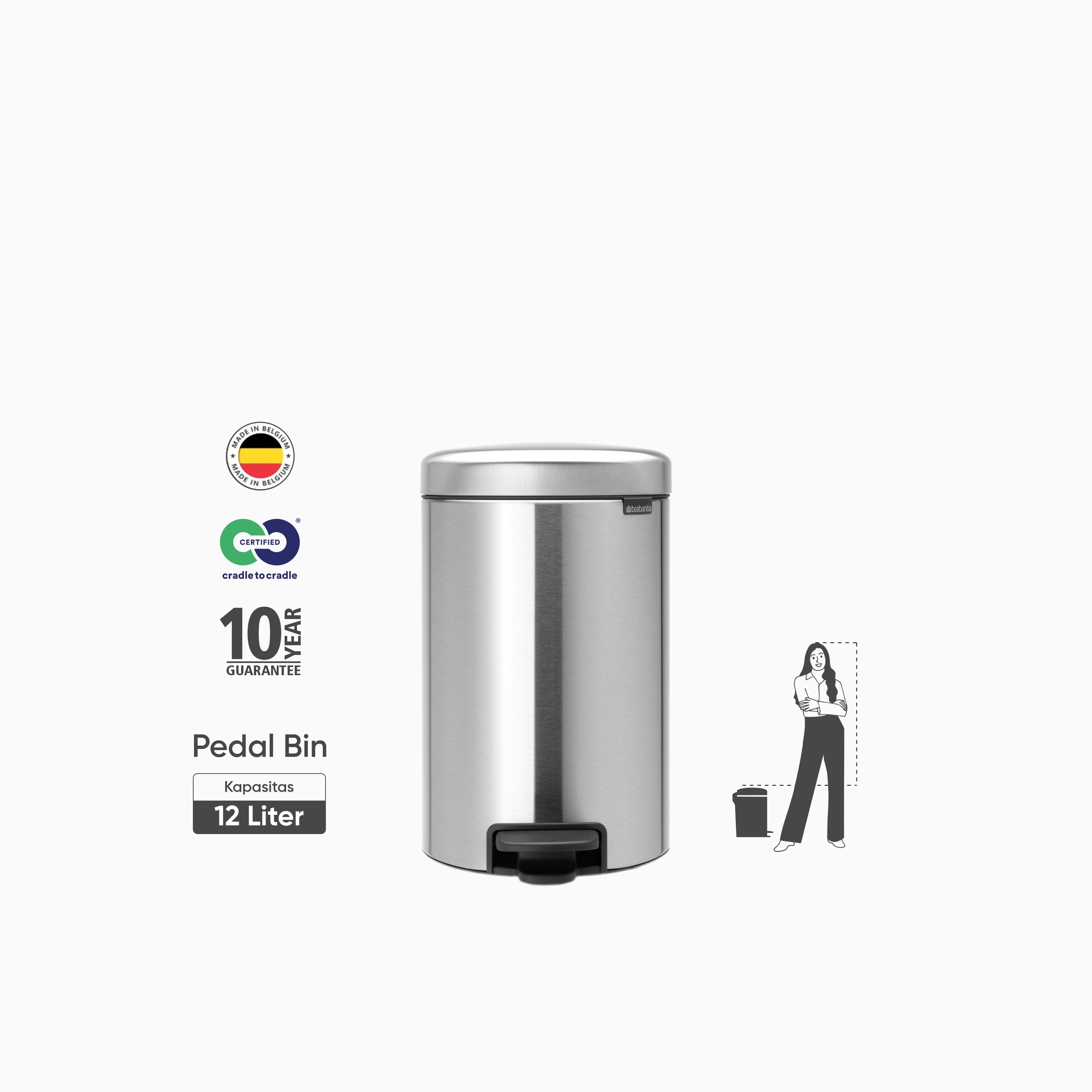 NewIcon Pedal Bin 12L - Matt Steel
