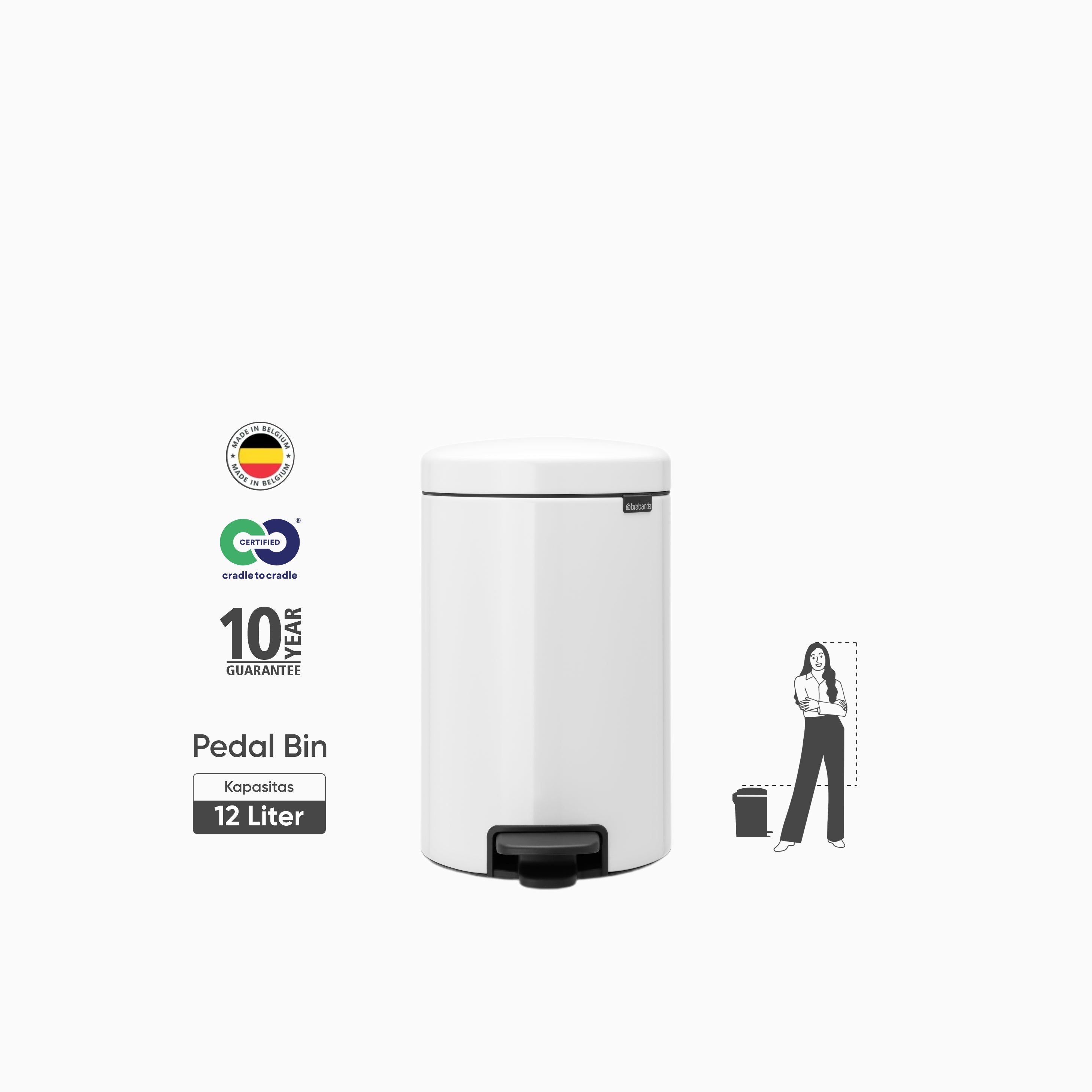 NewIcon Pedal Bin 12L - White