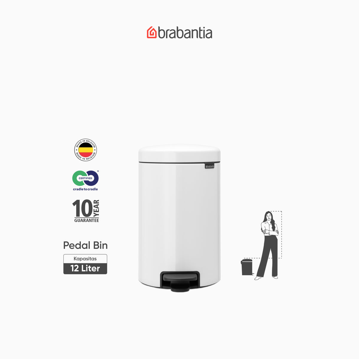 NewIcon Pedal Bin 12L - White