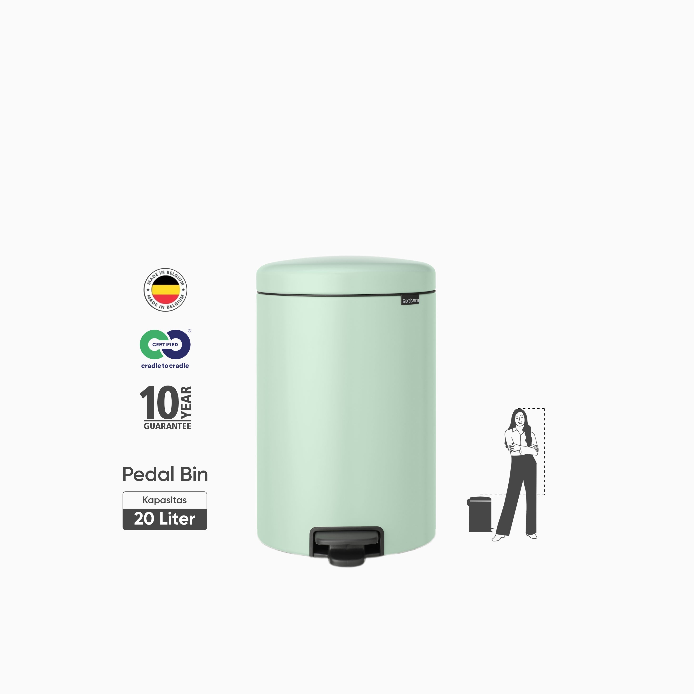 NewIcon Pedal Bin 20L - Jade Green