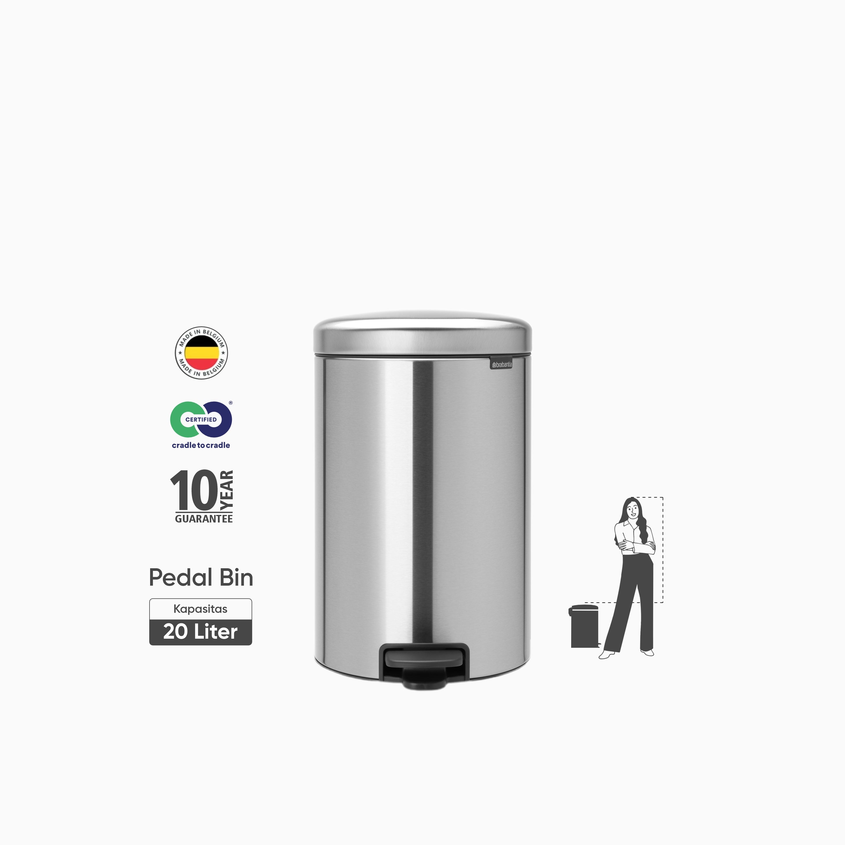 NewIcon Pedal Bin 20L - Matt Steel