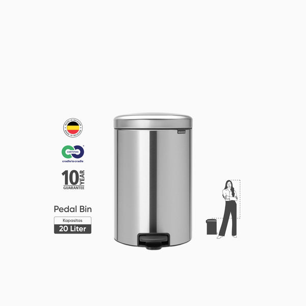 Brabantia NewIcon Pedal Bin 20L Matt Steel Tempat Sampah Estetik Tutup Soft Anti Bau Garansi 10 Tahun Higienis Indonesia