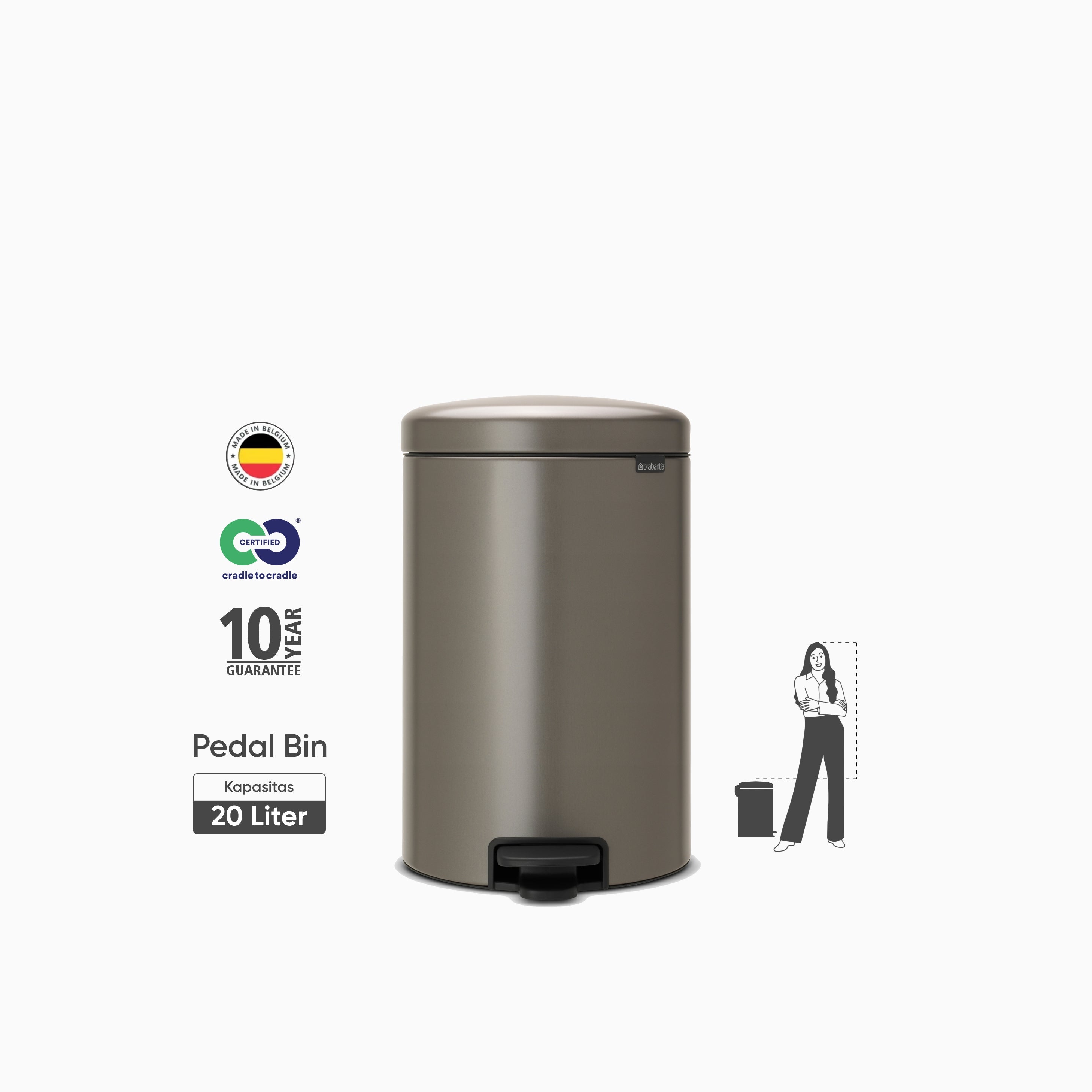 NewIcon Pedal Bin 20L - Platinum