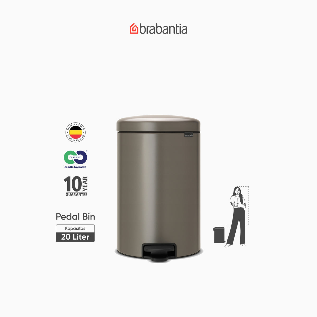 NewIcon Pedal Bin 20L - Platinum