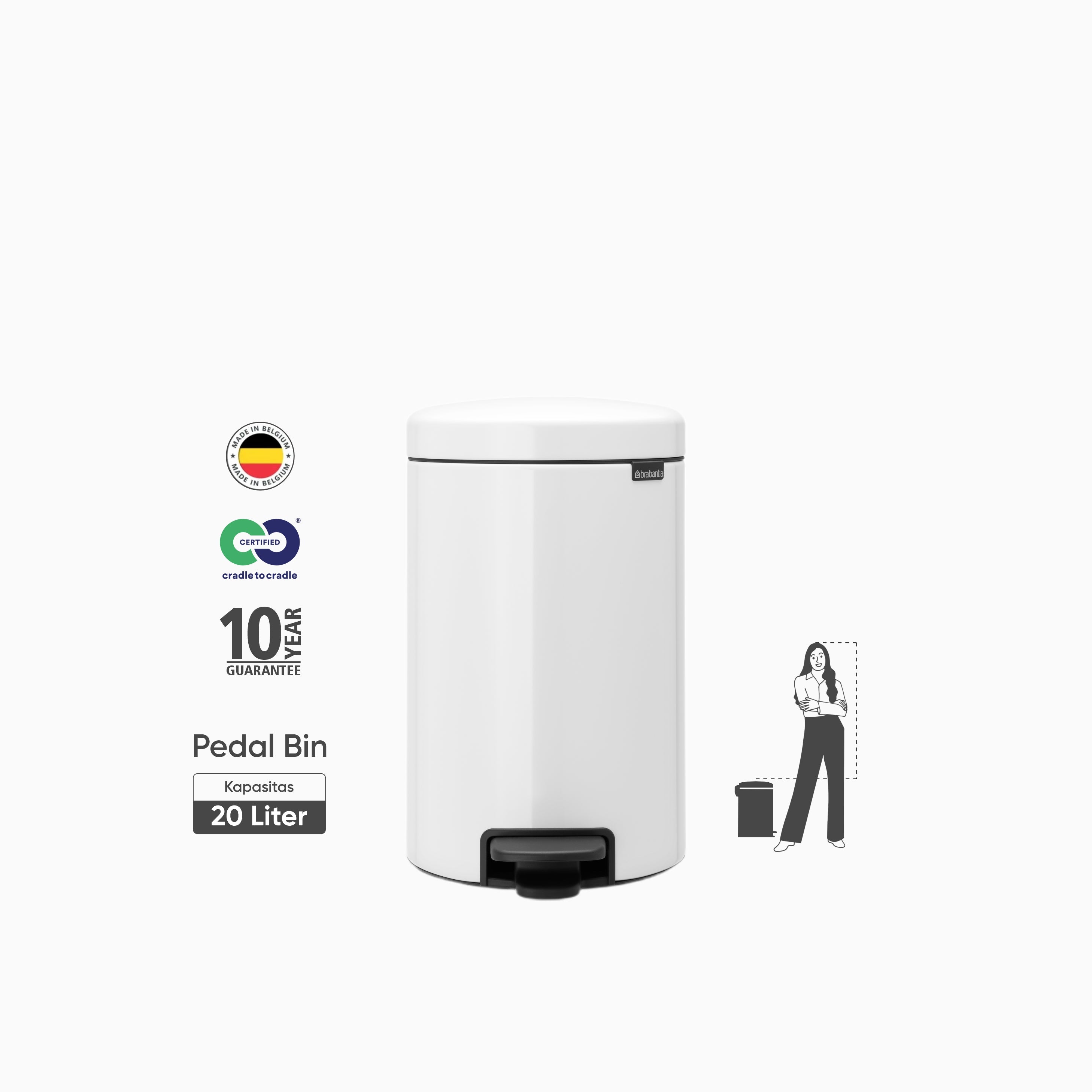 NewIcon Pedal Bin 20L - White