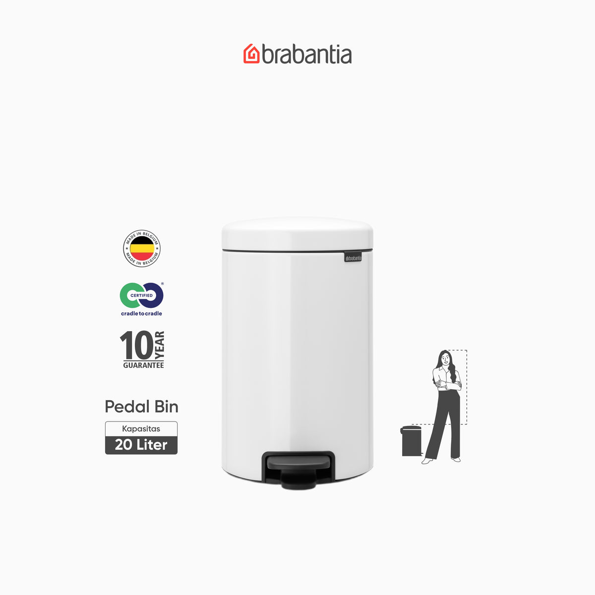 NewIcon Pedal Bin 20L - White