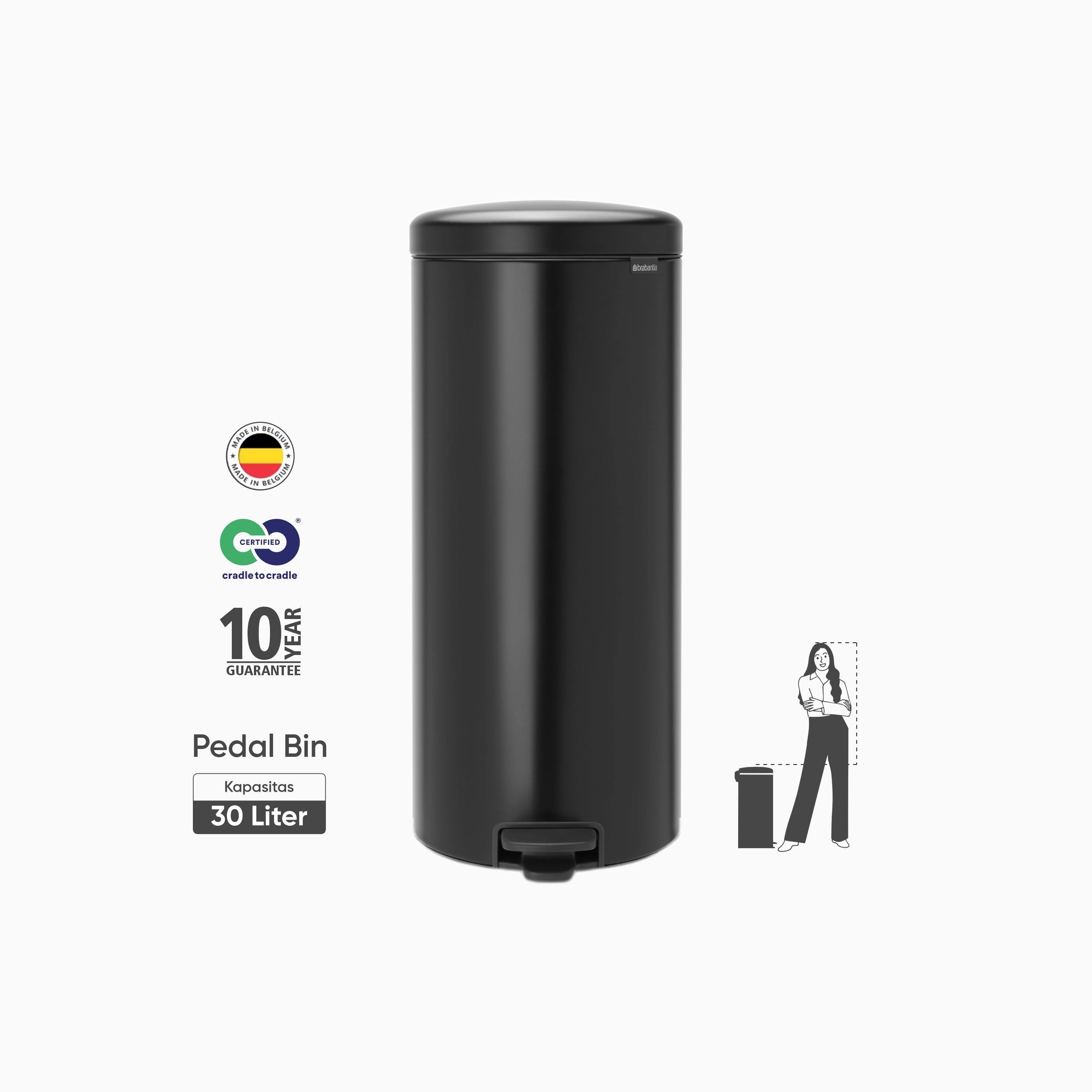 NewIcon Pedal Bin 30L - Matt Black