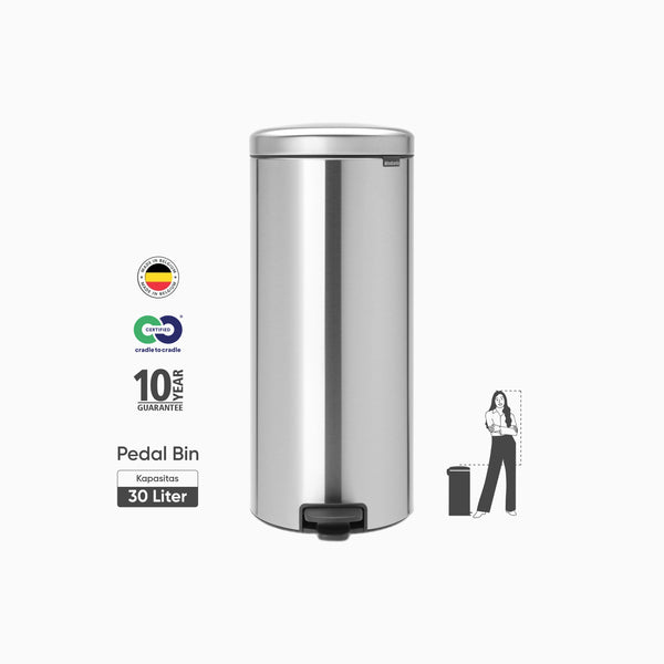 Brabantia NewIcon Pedal Bin 30L Matt Steel Tempat Sampah Estetik Tutup Soft Anti Bau Garansi 10 Tahun Higienis Indonesia
