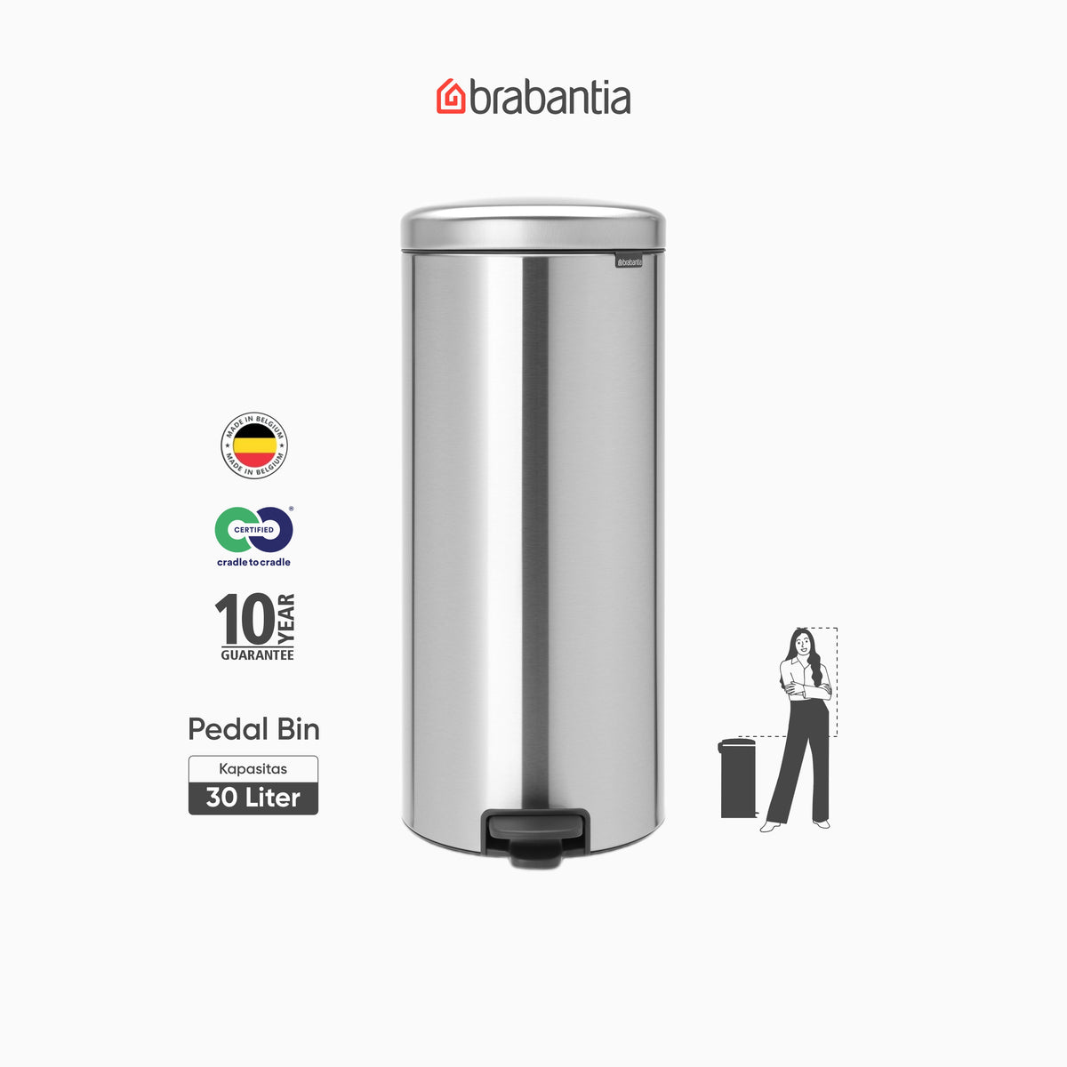 NewIcon Pedal Bin 30L - Matt Steel