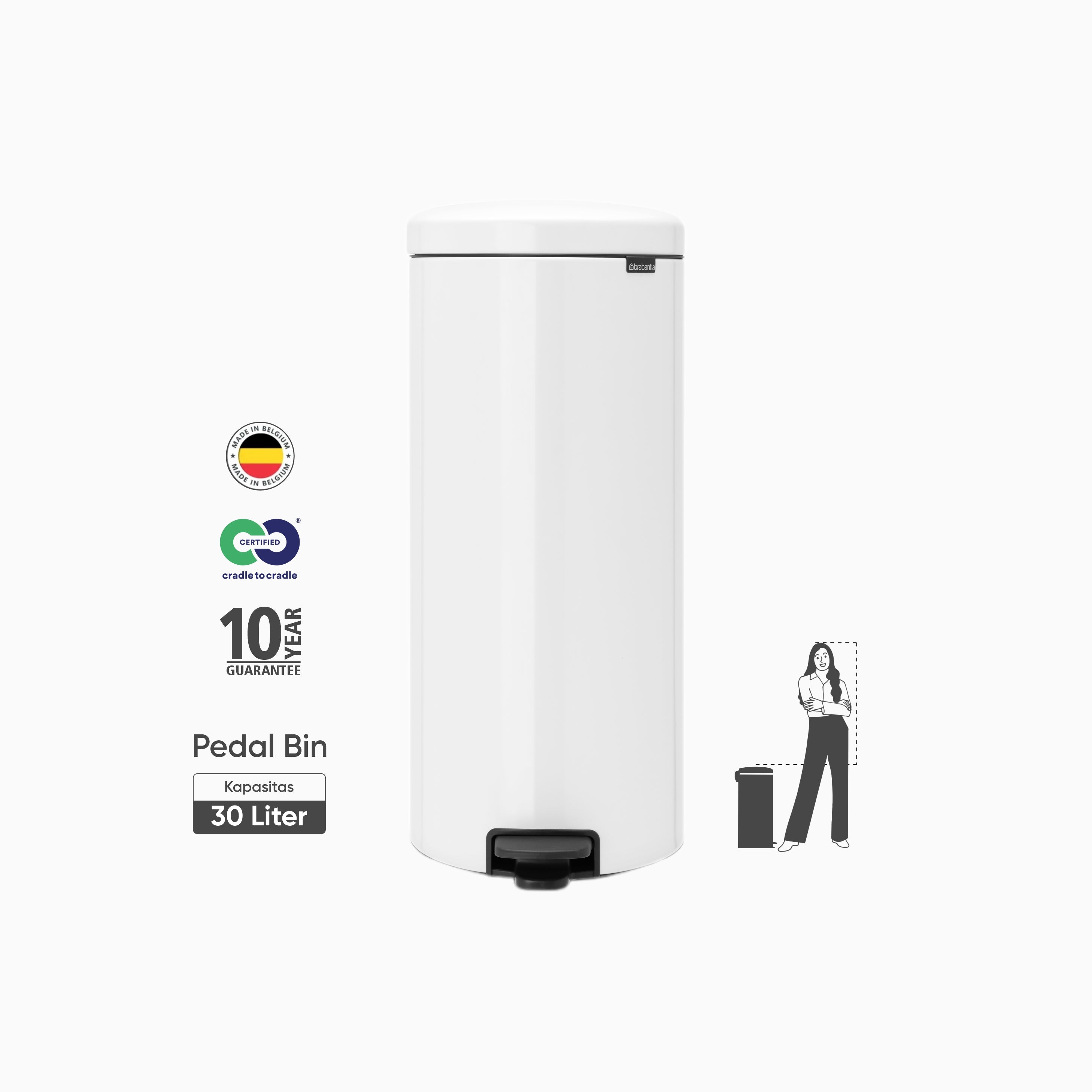NewIcon Pedal Bin 30L - White