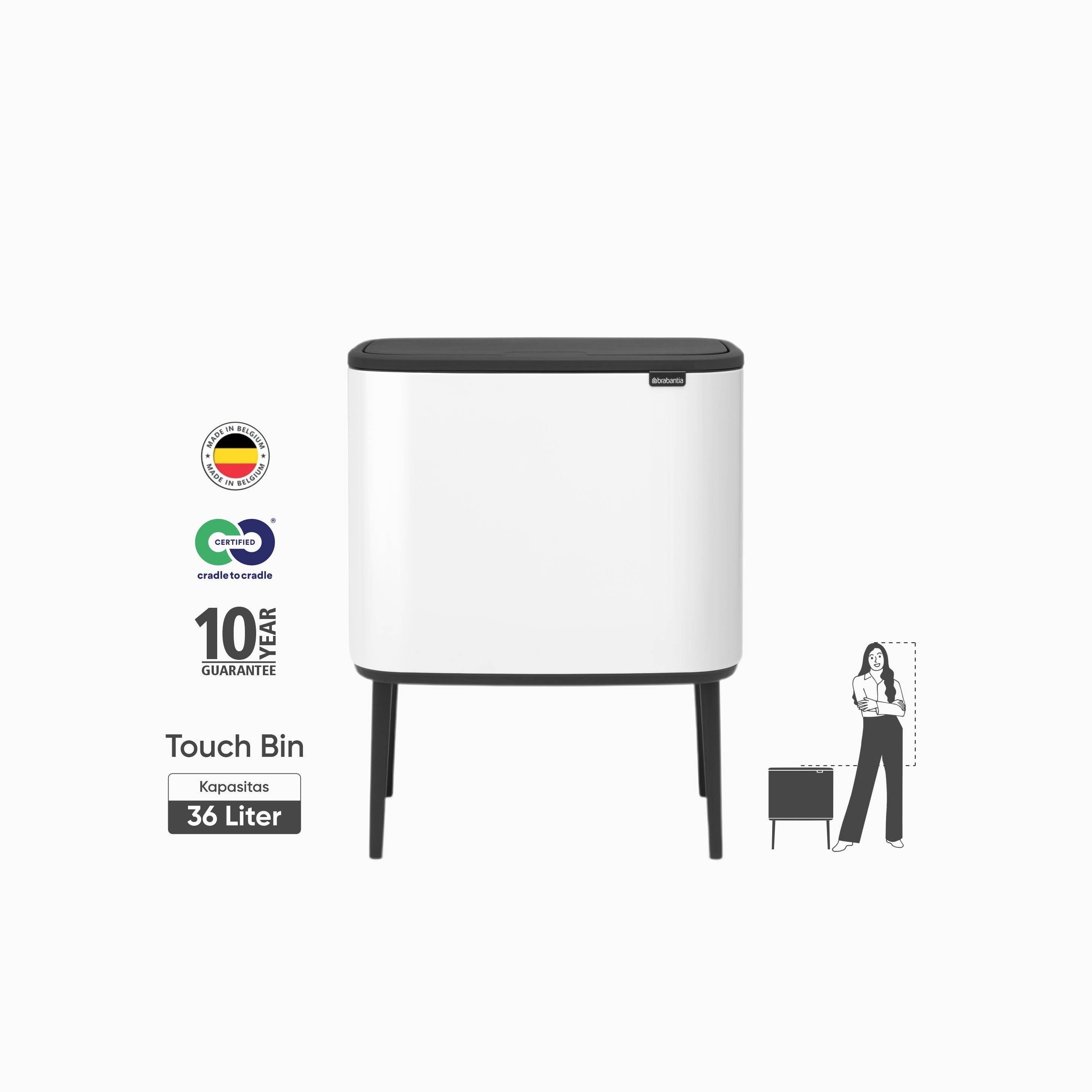 Bo Touch Bin 36L - White