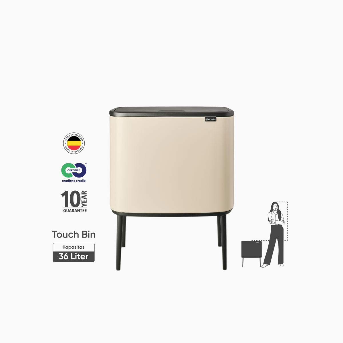 Bo Touch Bin 36L - Soft Beige
