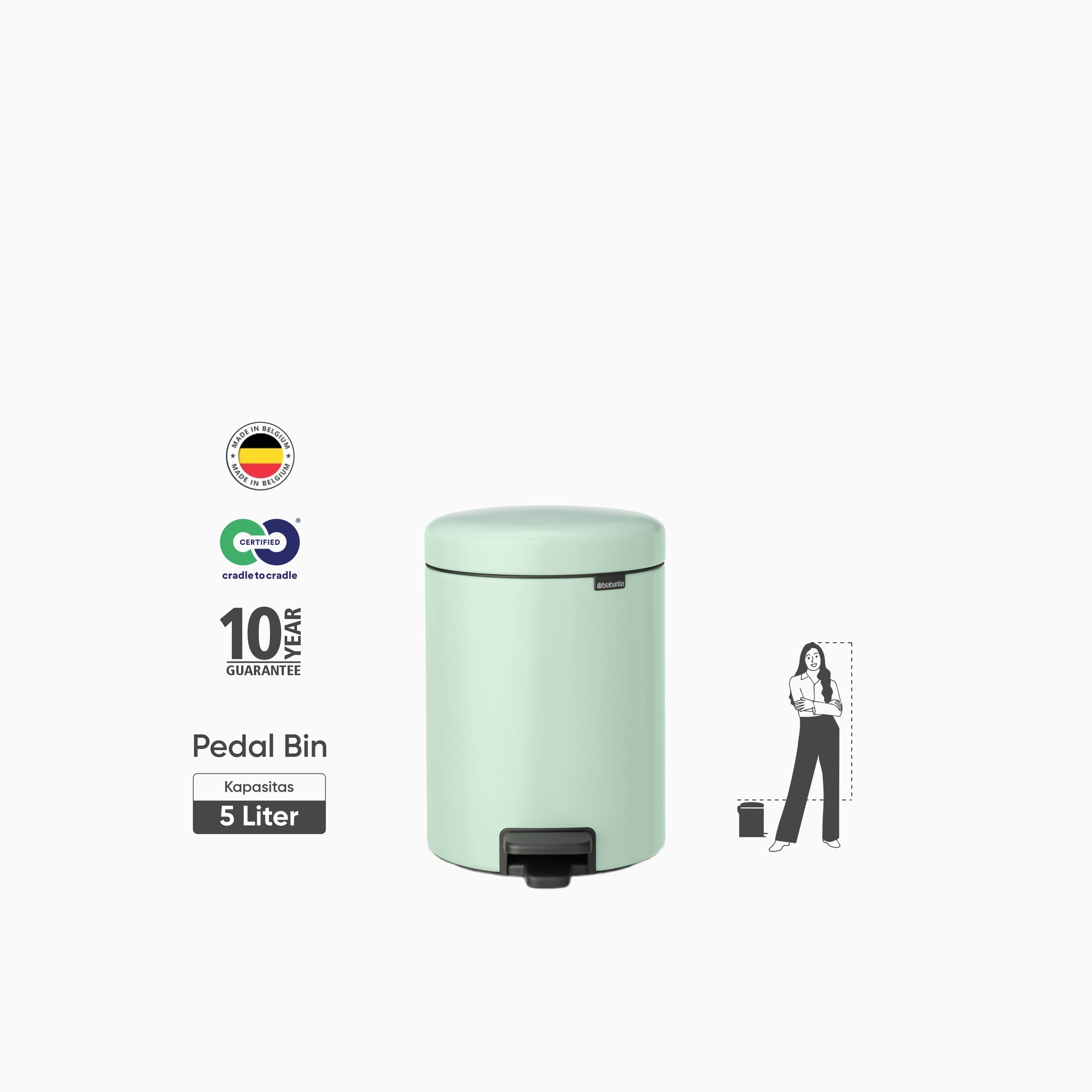 NewIcon Pedal Bin 5L - Jade Green