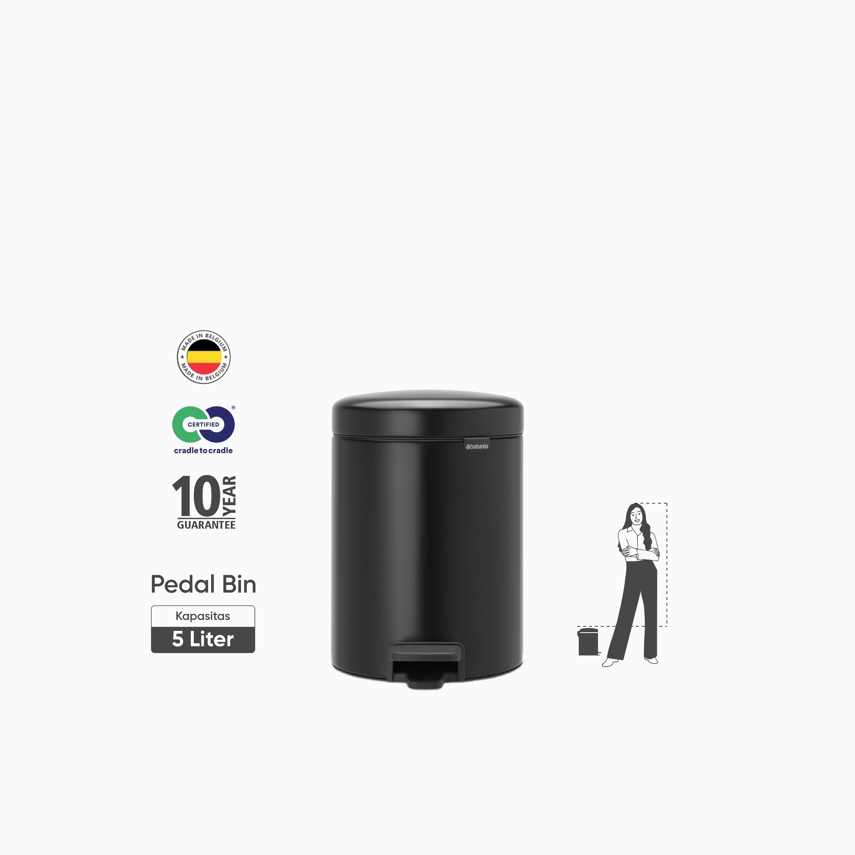 NewIcon Pedal Bin 5L - Matt Black