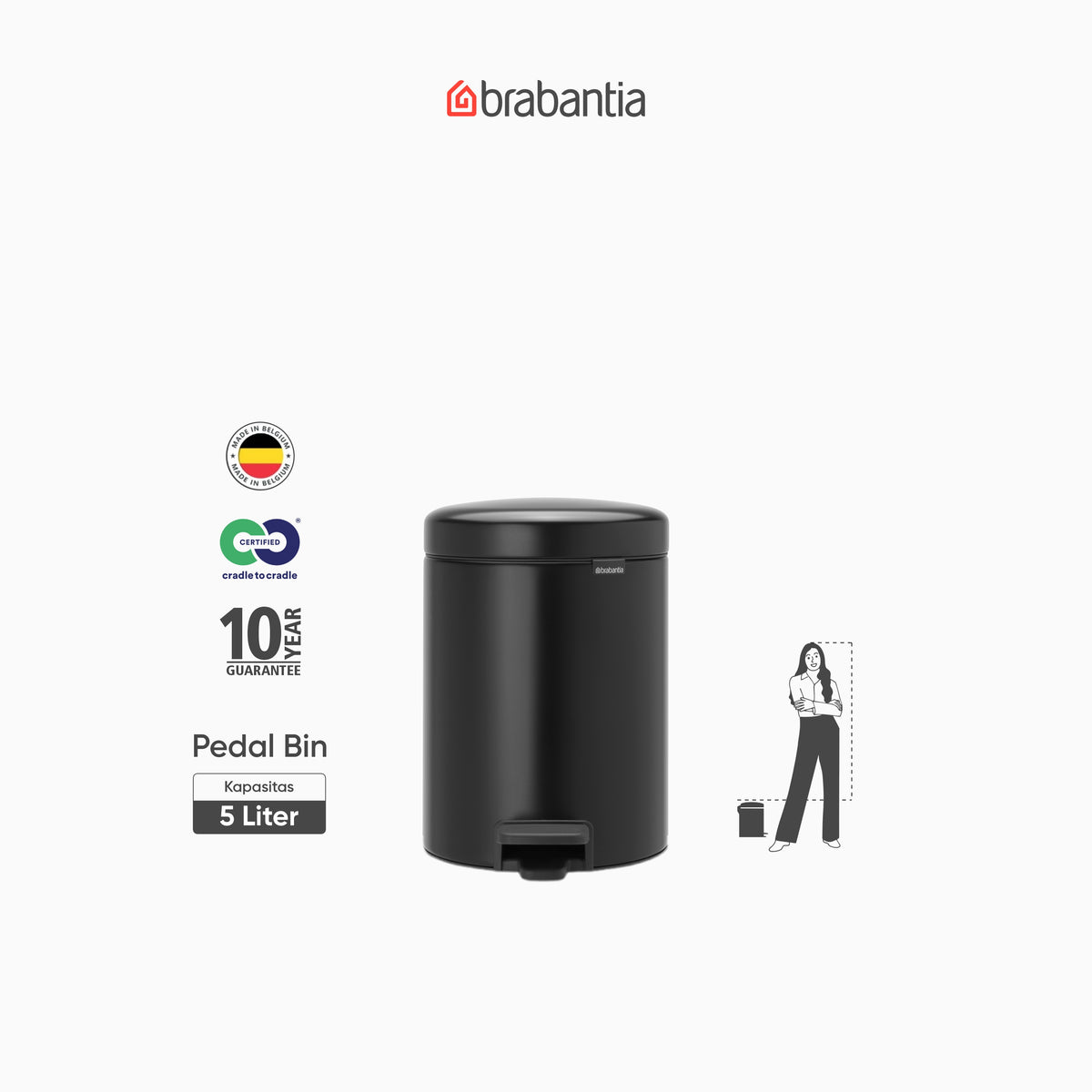 NewIcon Pedal Bin 5L - Matt Black