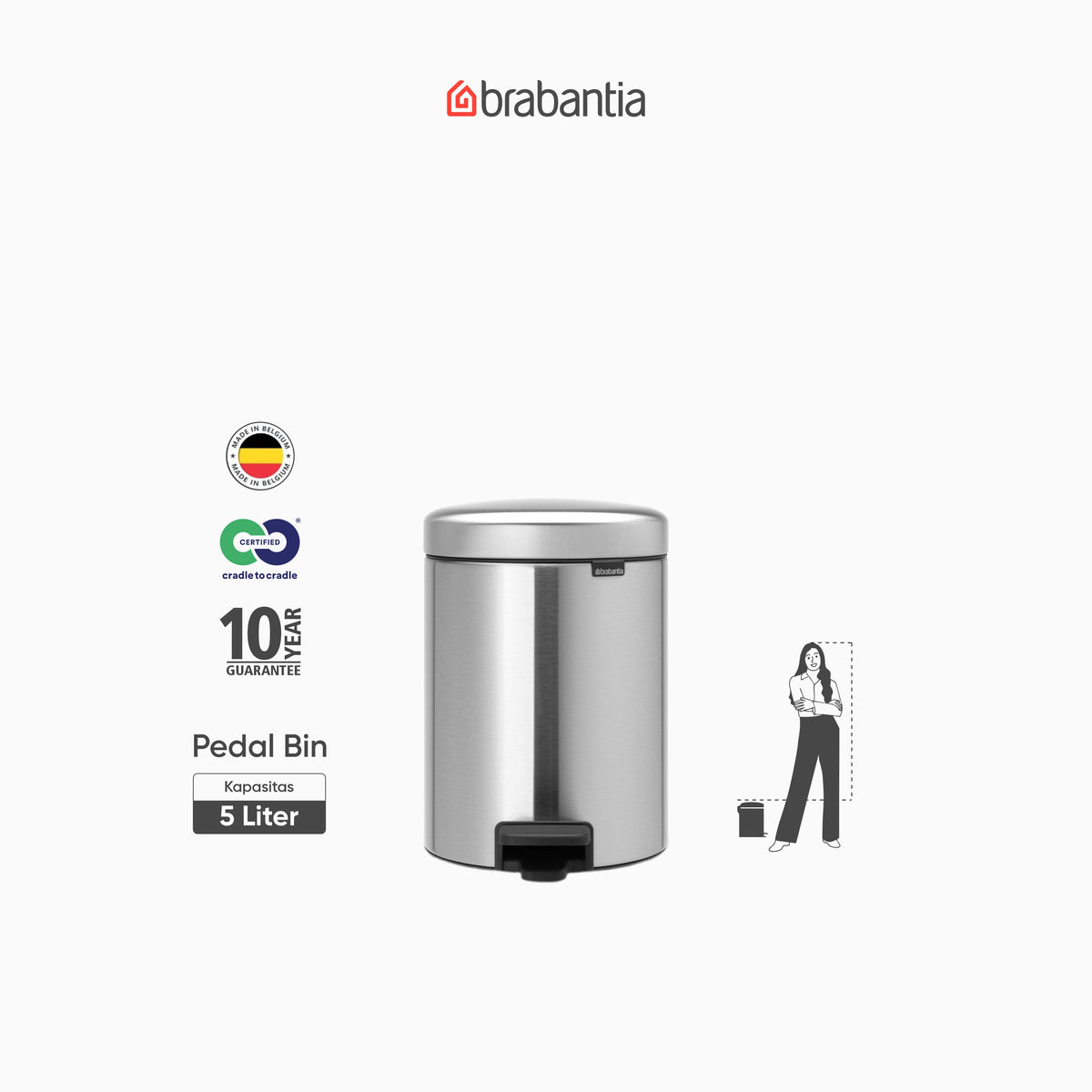 NewIcon Pedal Bin 5L - Matt Steel