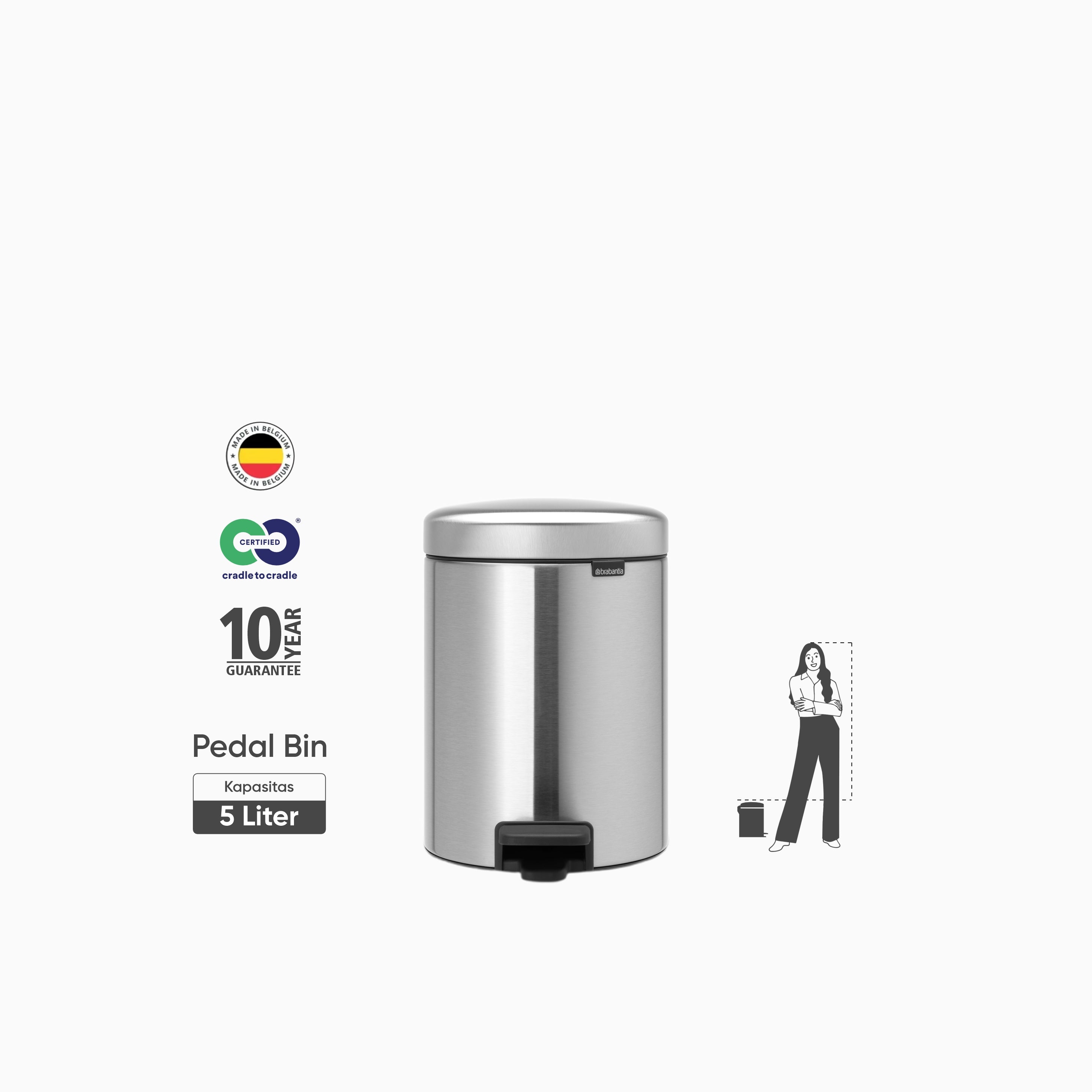 NewIcon Pedal Bin 5L - Matt Steel