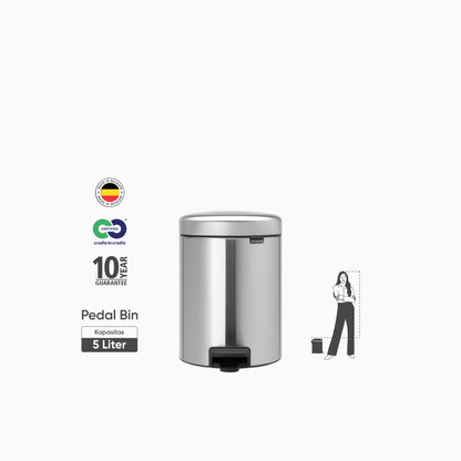 NewIcon Pedal Bin 5L - Matt Steel