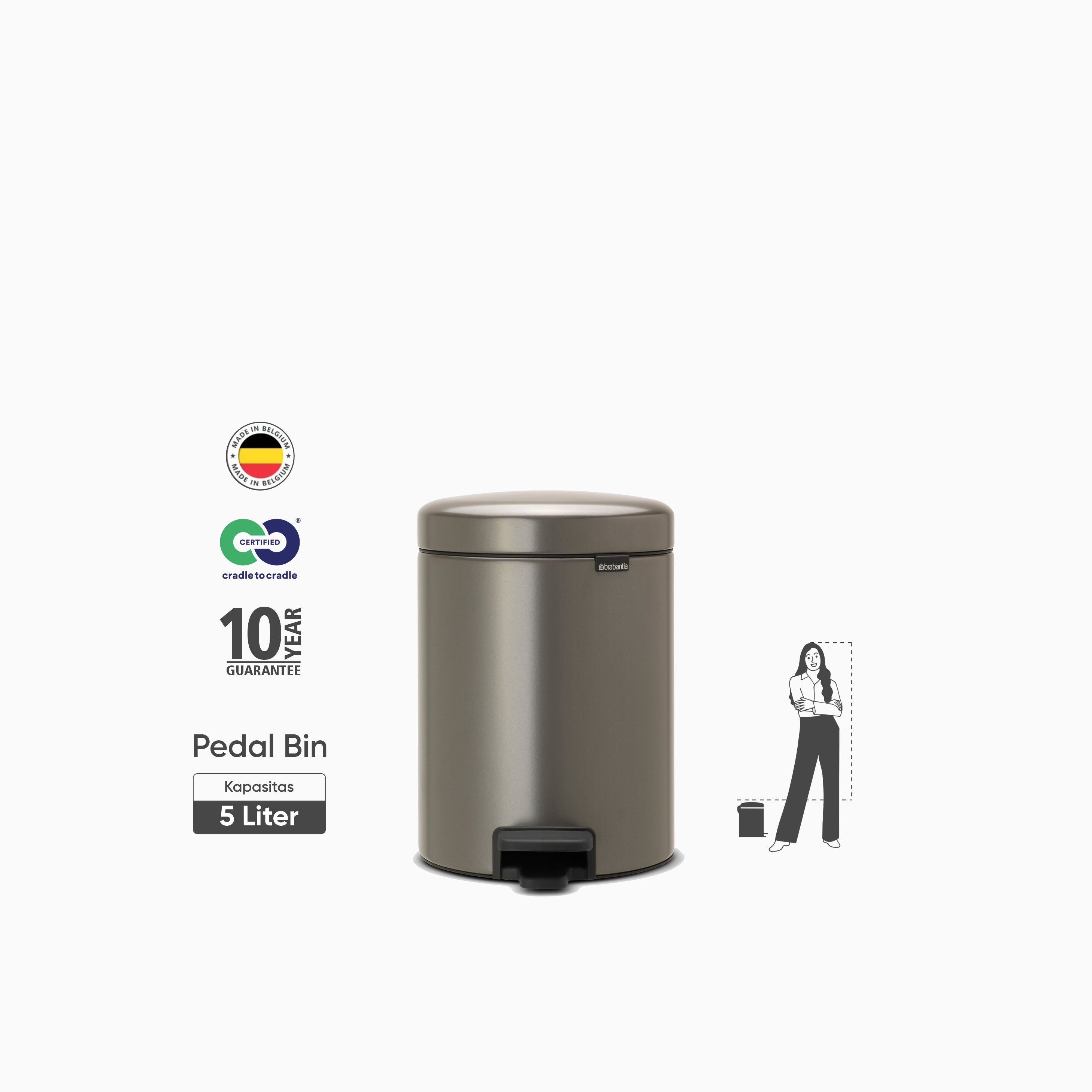 NewIcon Pedal Bin 5L - Platinum