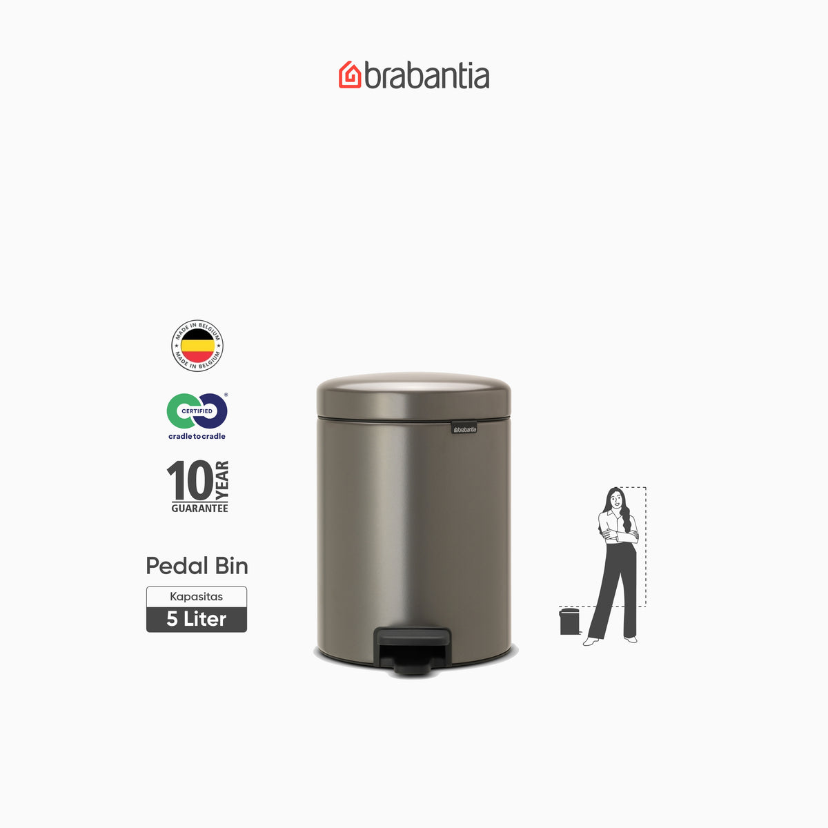 NewIcon Pedal Bin 5L - Platinum