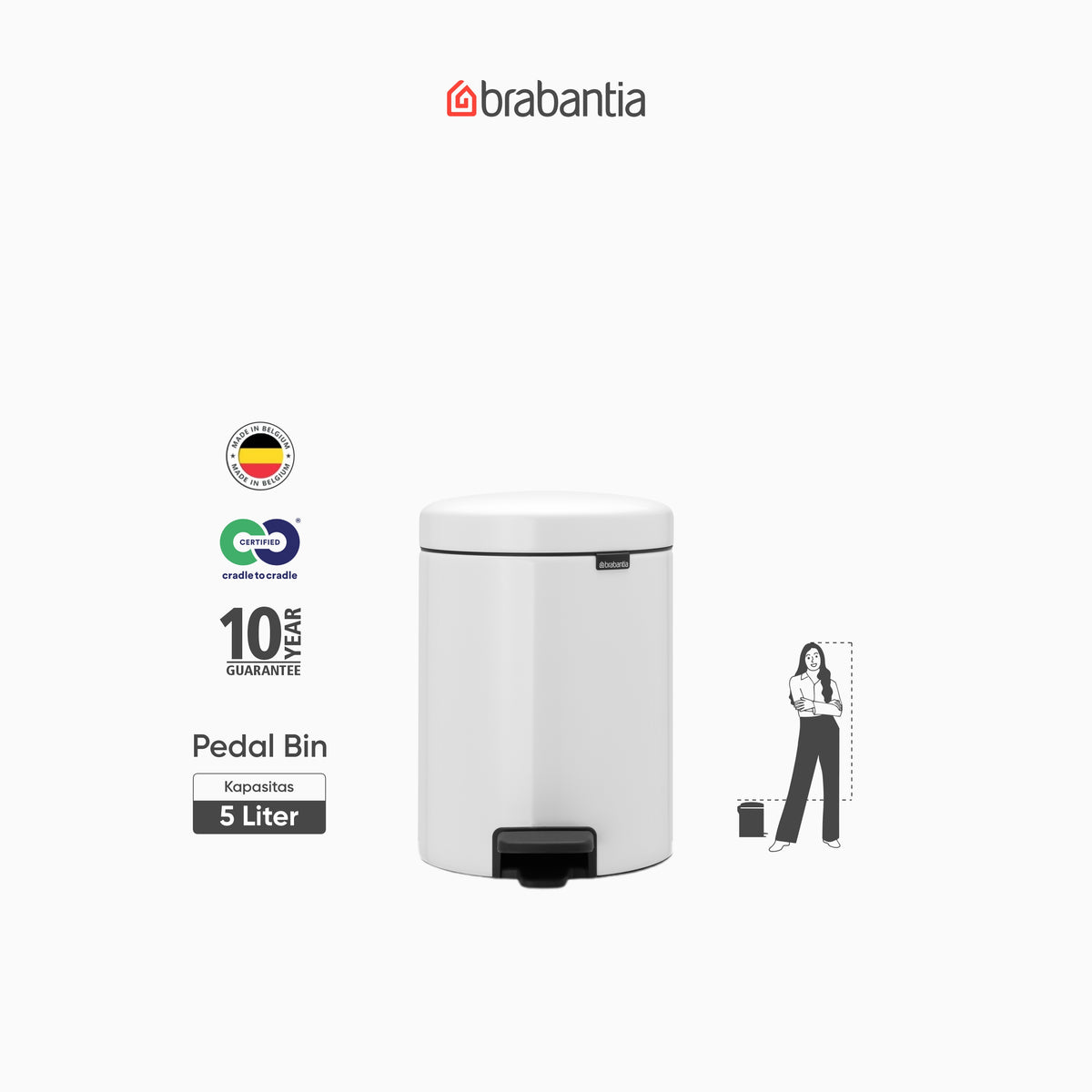 NewIcon Pedal Bin 5L - White