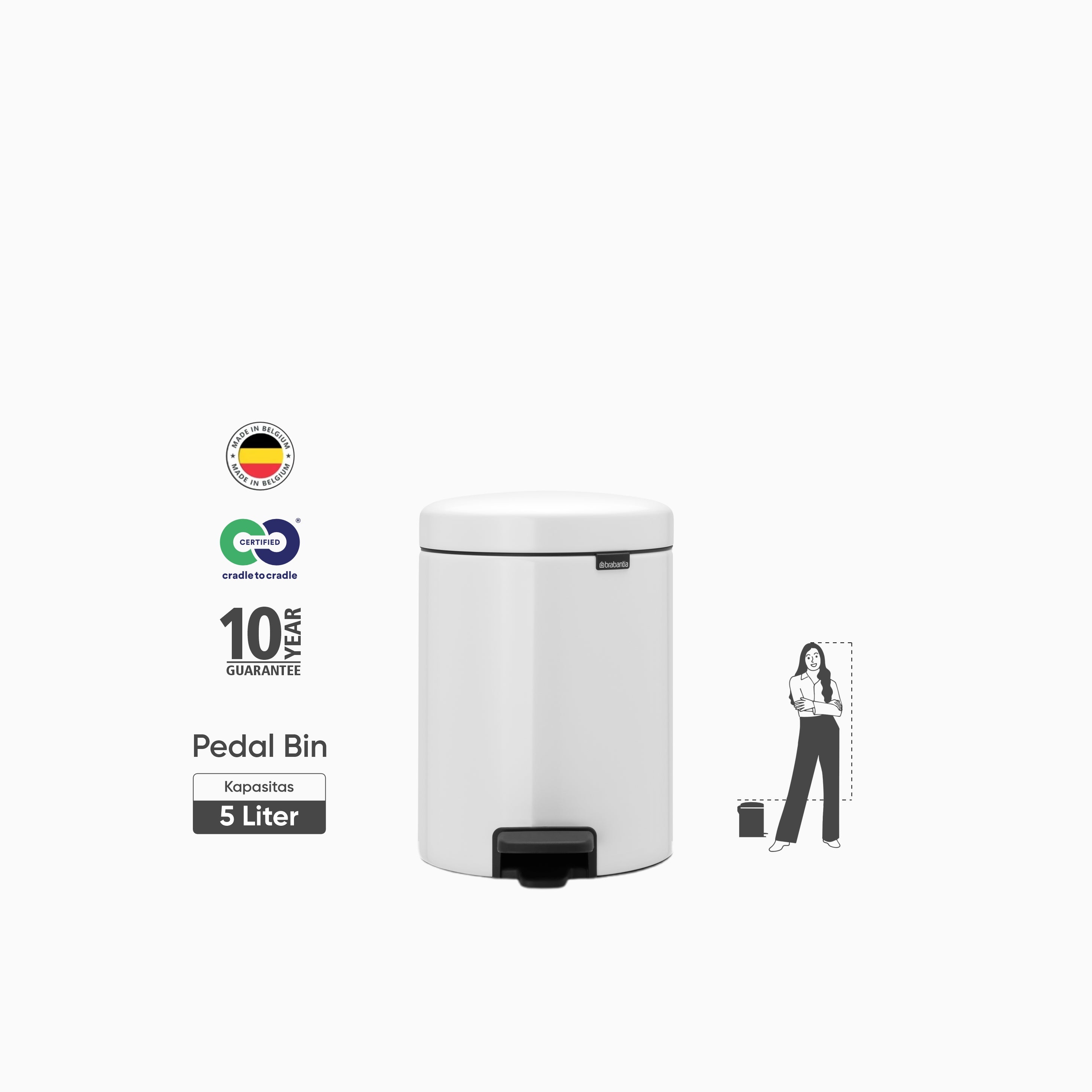 NewIcon Pedal Bin 5L - White