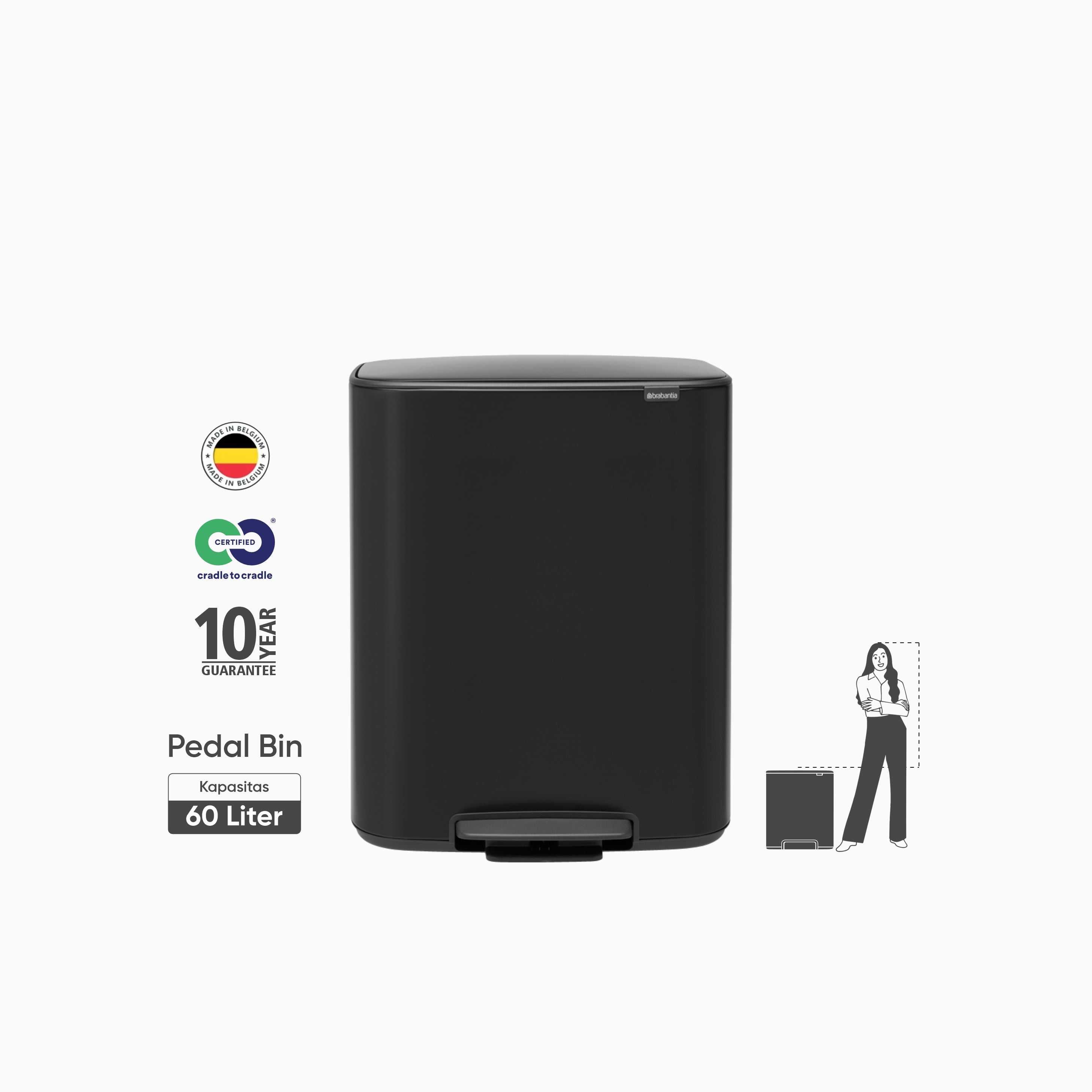 Bo Pedal Bin 60L - Matt Black
