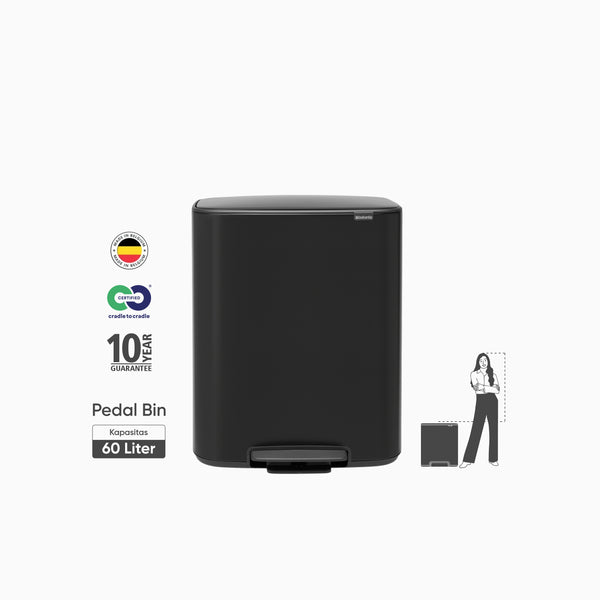 Brabantia Bo Pedal Bin 60L Matt Black Tempat Sampah Injak Tutup Soft Anti Bau Garansi 10 Tahun Higienis Indonesia