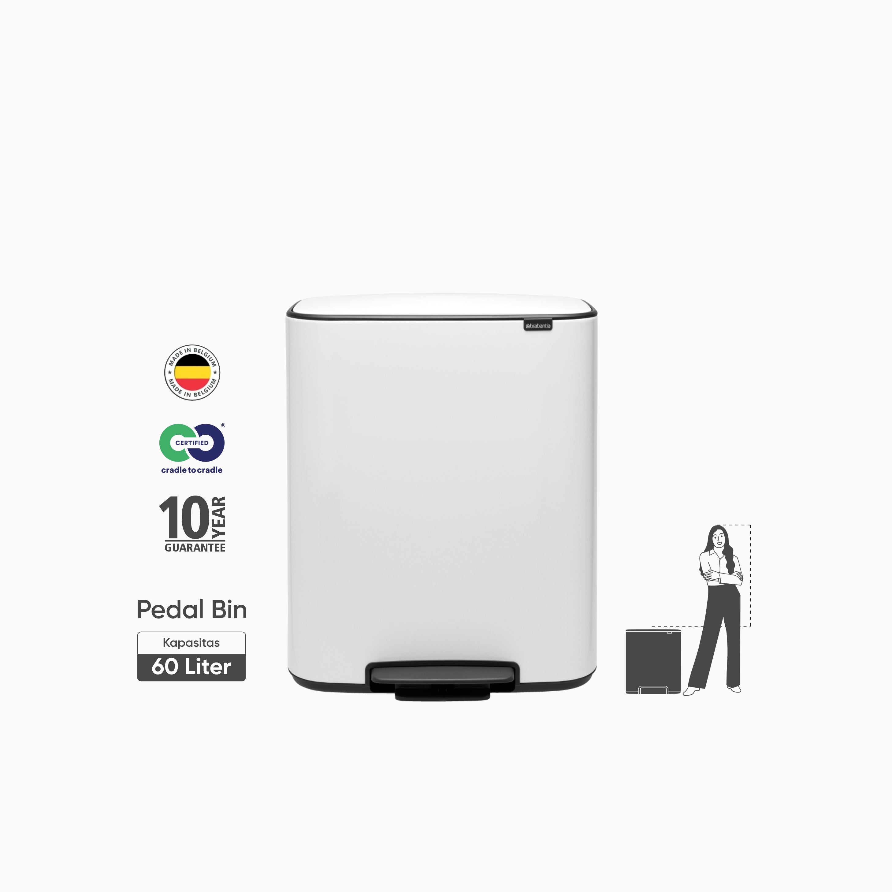 Bo Pedal Bin 60L - White