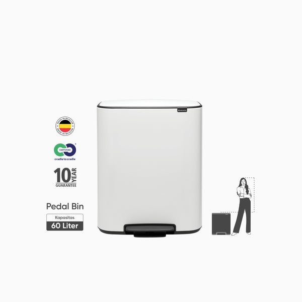 Brabantia Bo Pedal Bin 60L White Tempat Sampah Injak Tutup Soft Anti Bau Garansi 10 Tahun Higienis Indonesia