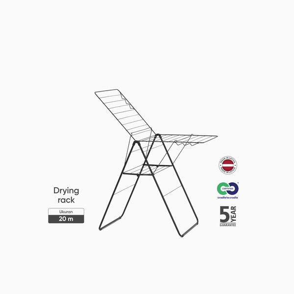 Brabantia HangOn Drying Rack Medium 20 meter, jemuran lipat rangka baja dengan 6 kait hanger
