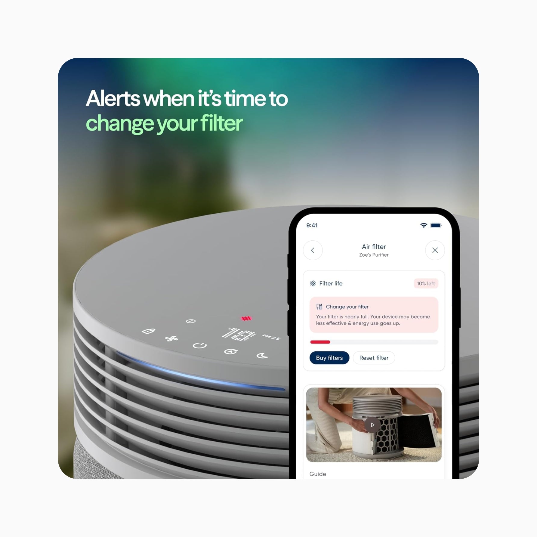 Blueair Blue Signature Alerts when it's time to change filter