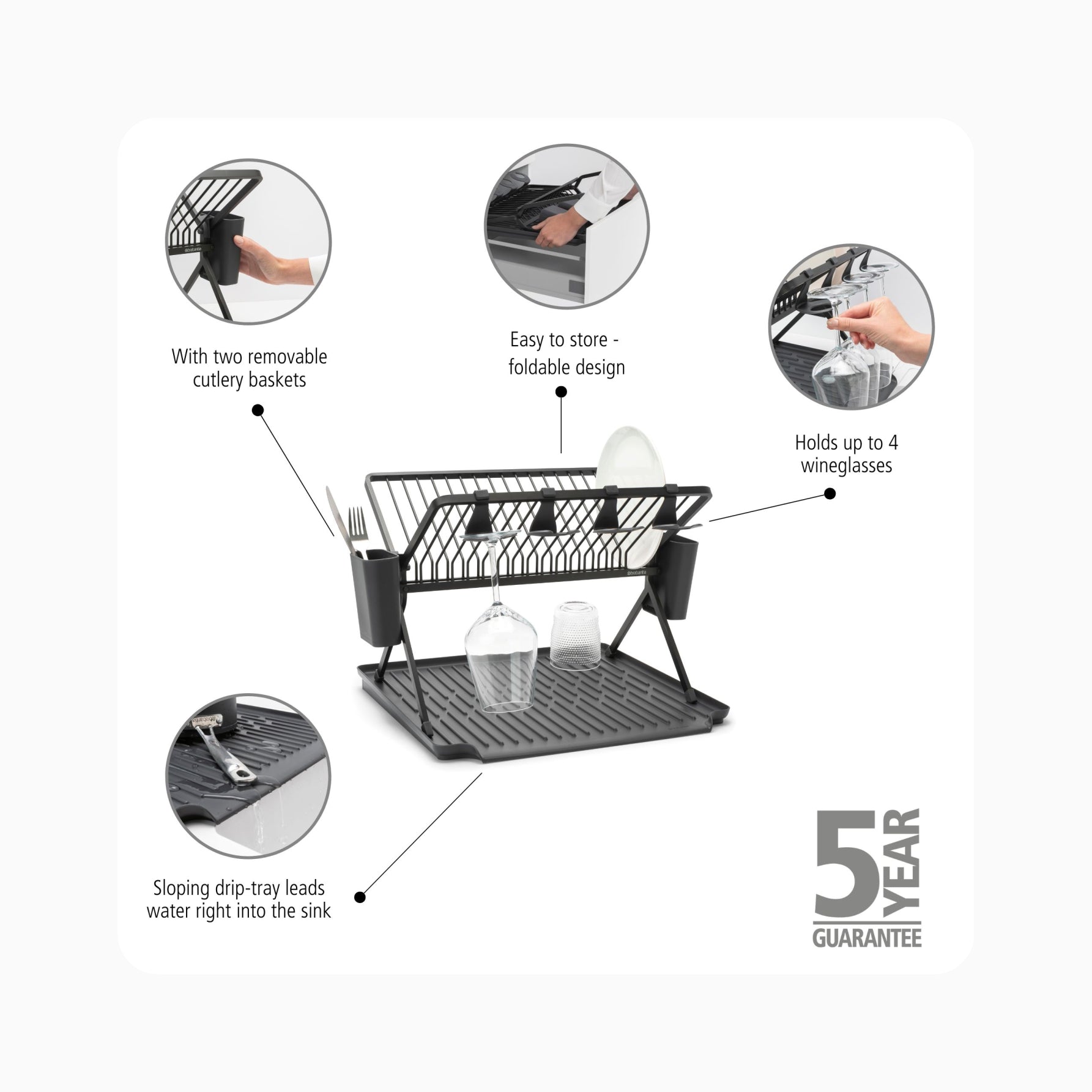 Foldable Dish Drying Rack - Dark Grey