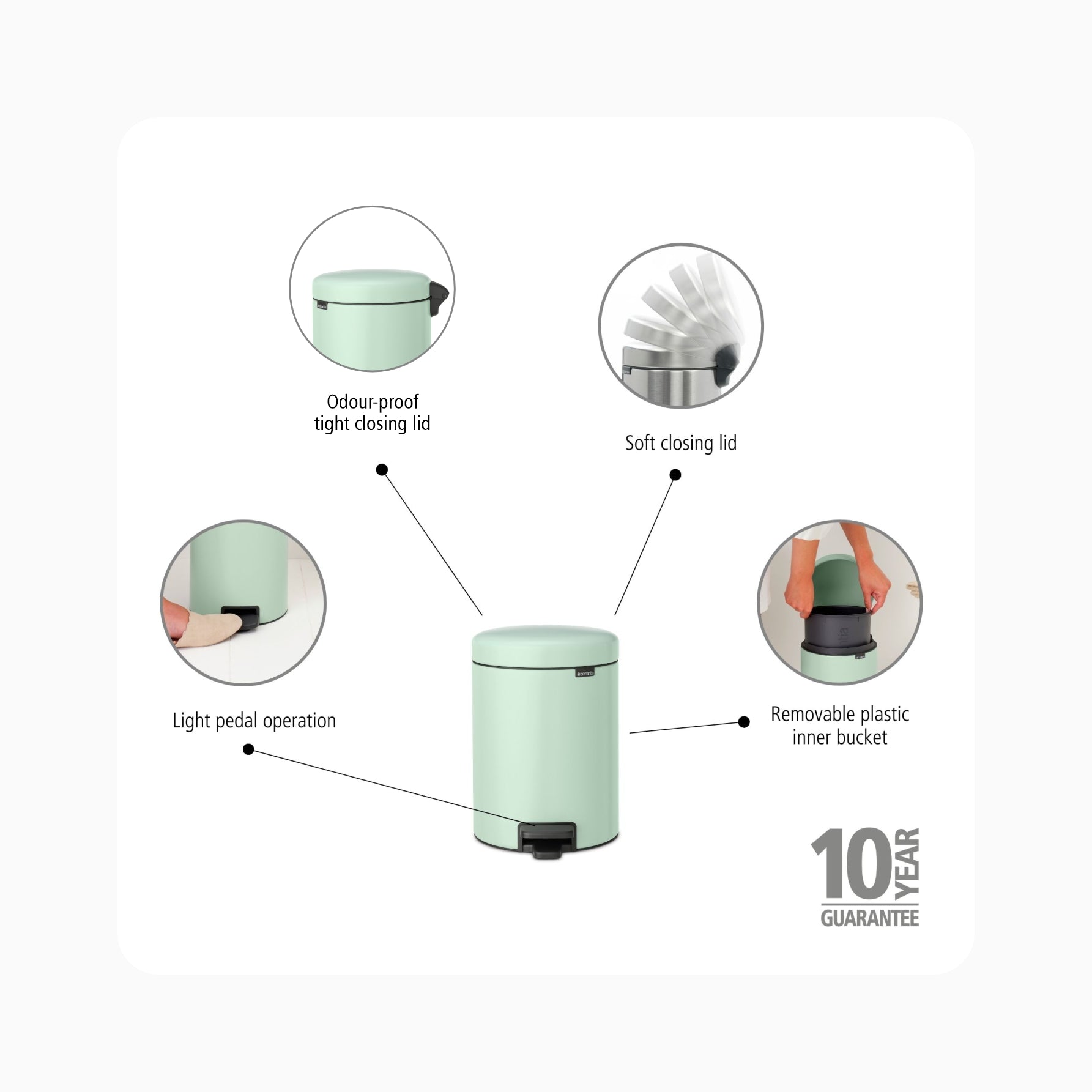 NewIcon Pedal Bin 5L - Jade Green