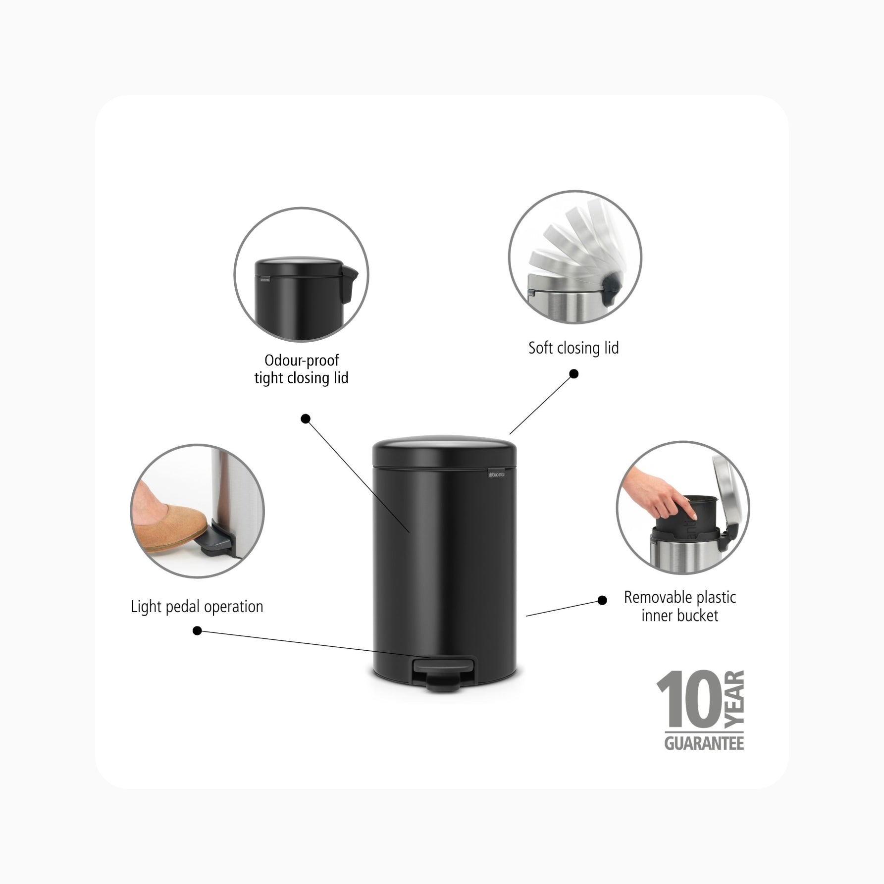 NewIcon Pedal Bin 12L - Matt Black