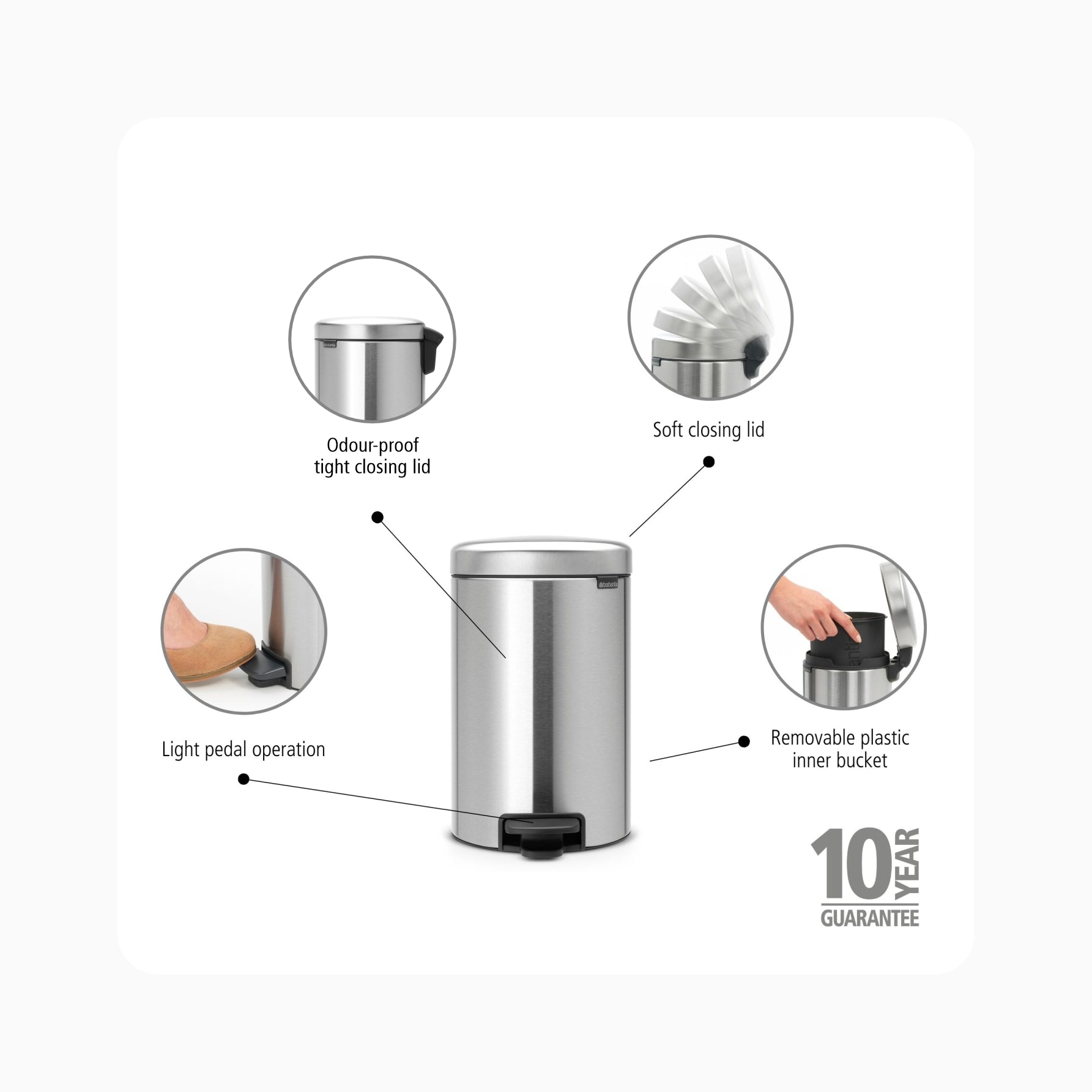 NewIcon Pedal Bin 12L - Matt Steel